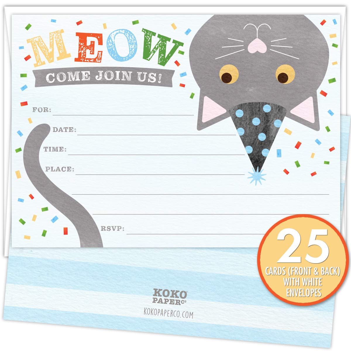 Premium Cat Birthday Invitations - 25 Fill-in Cards & Envelopes | Heavy Cardstock Pet Party Invites | Perfect for Kitten Birthday, Adoption Celebrations & Cat Lover Events