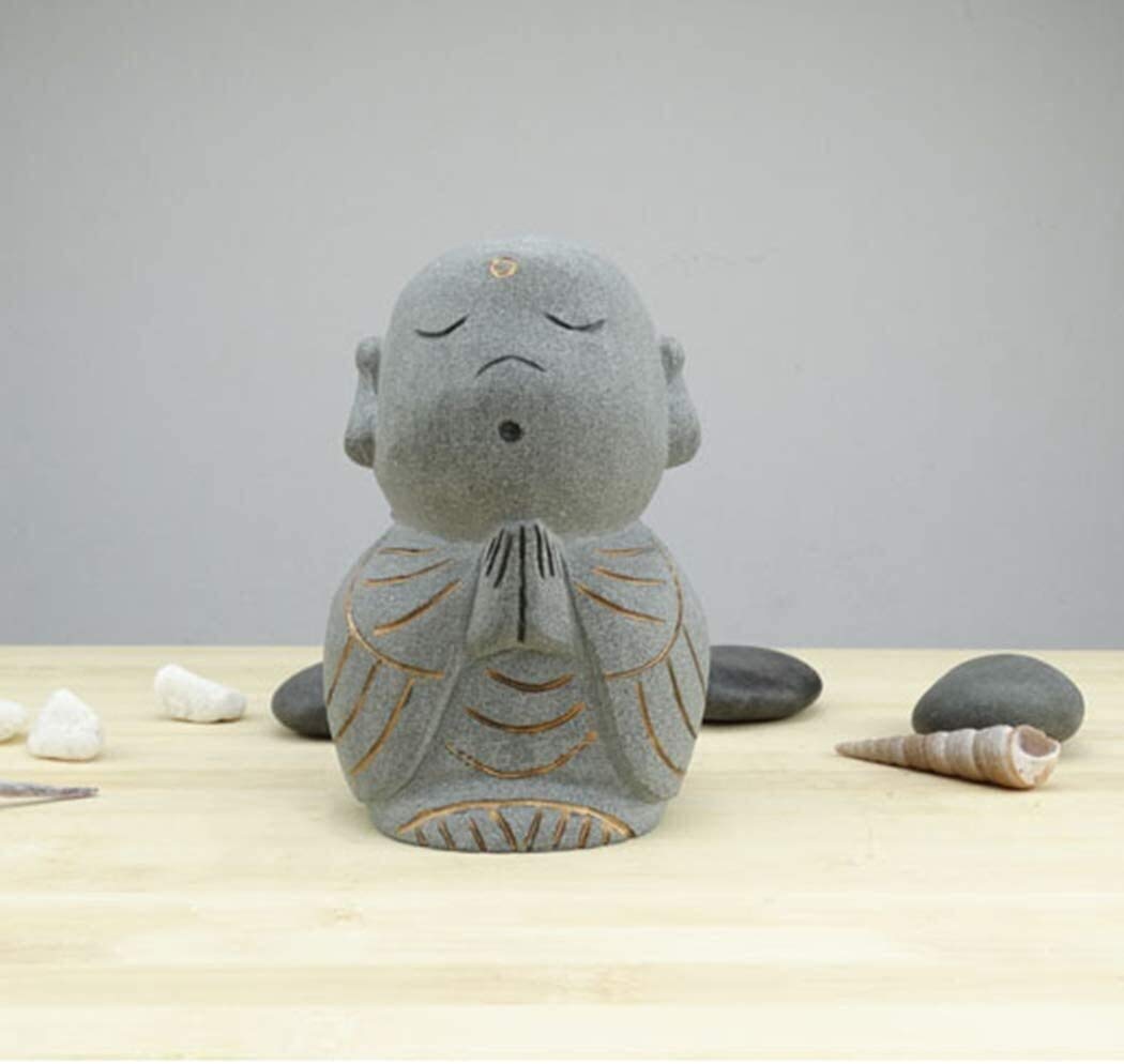 Hand Carved Stone Jizo Buddha Statue - Meditation Monk Sculpture for Zen Home Decor, Office Desk Ornament, Buddhist Altar & Garden Decor