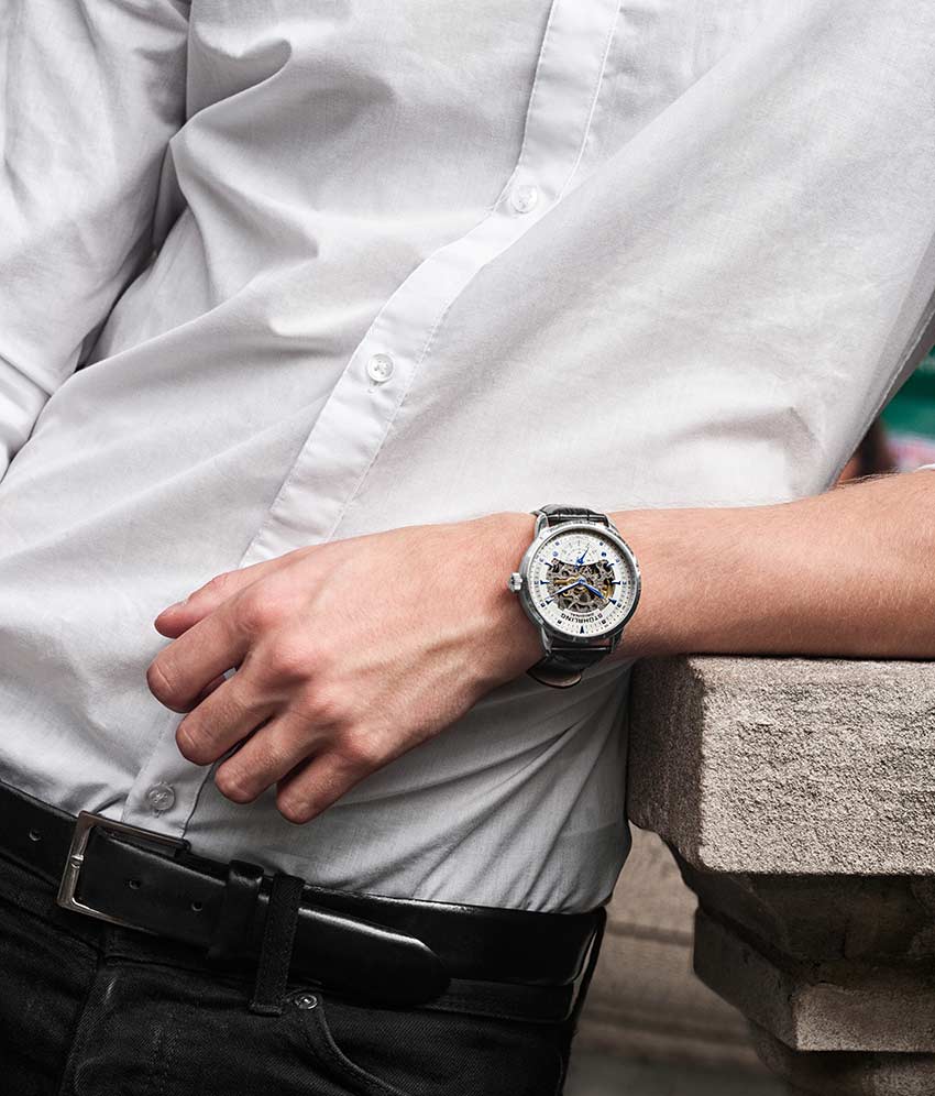 Executive 133 Automatic 44mm Skeleton Watch for Men - Luxury Stainless Steel Mechanical Timepiece - Perfect for Business, Formal Events & Gift Giving