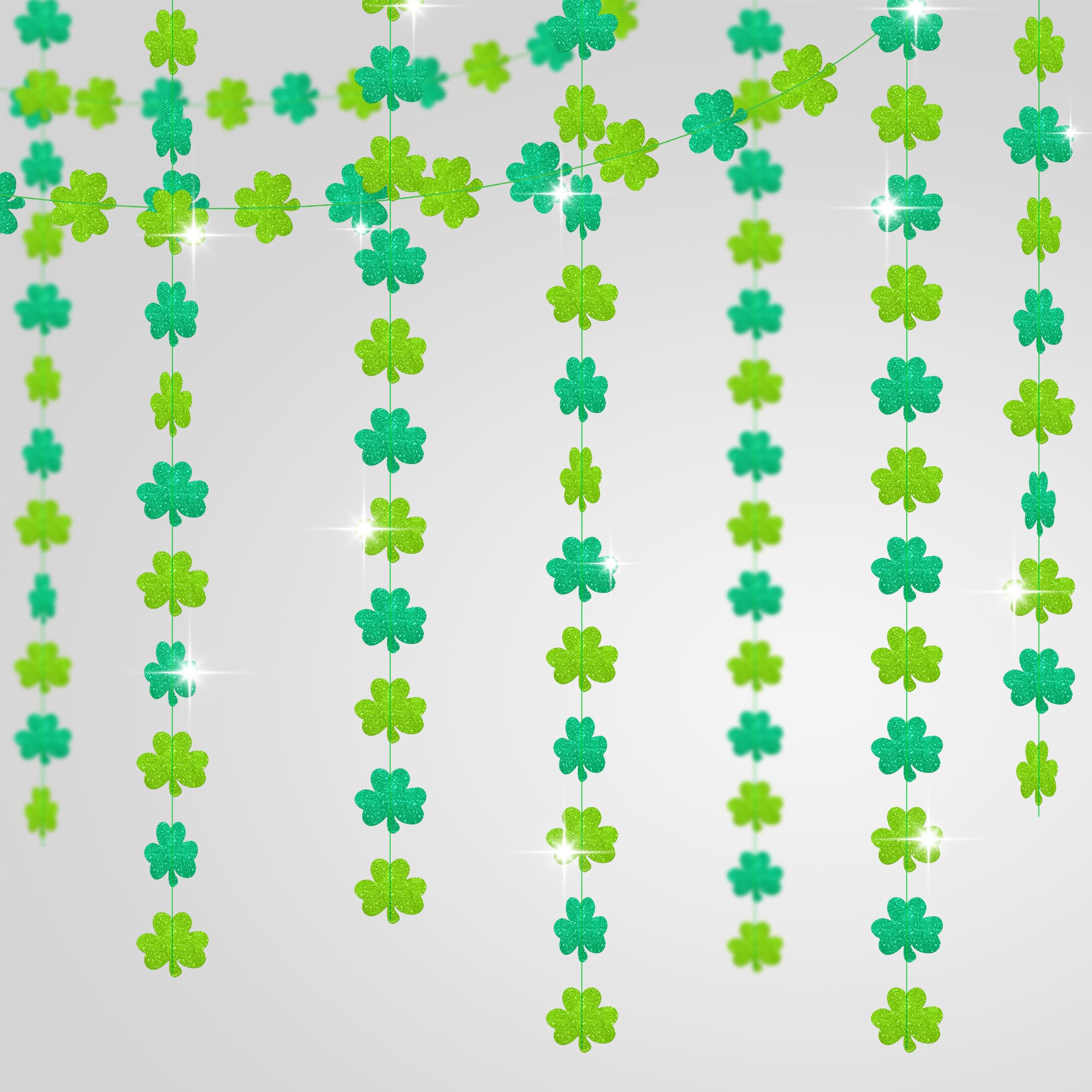 KatchOn Glitter Shamrock Paper Garland - 8 Festive St. Patrick's Day Hanging Decorations for Party, Home & Office | Shamrock Strings, DIY-Free St Patricks Day Decor | Perfect for Wall, Ceiling & Doorway Decorating