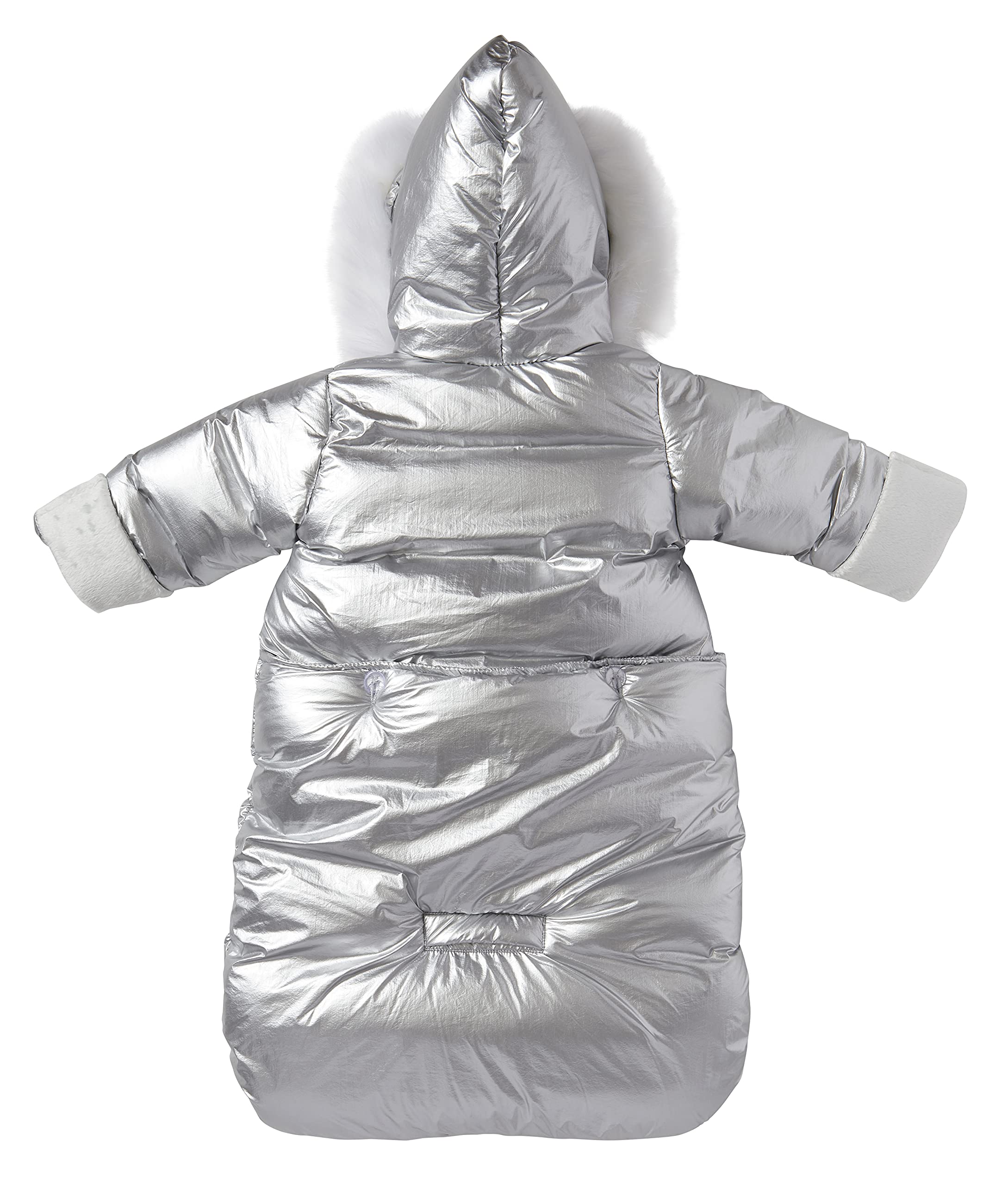 Cremson Baby Snowsuit Bunting - Silver Metallic 2-Piece Winter Puffer Jacket & Pram Bag Set for Newborns 0-6 Months | Warm Infant Outerwear for Girls & Boys | Perfect for Stroller Walks, Snow Play & Cold Weather Outings