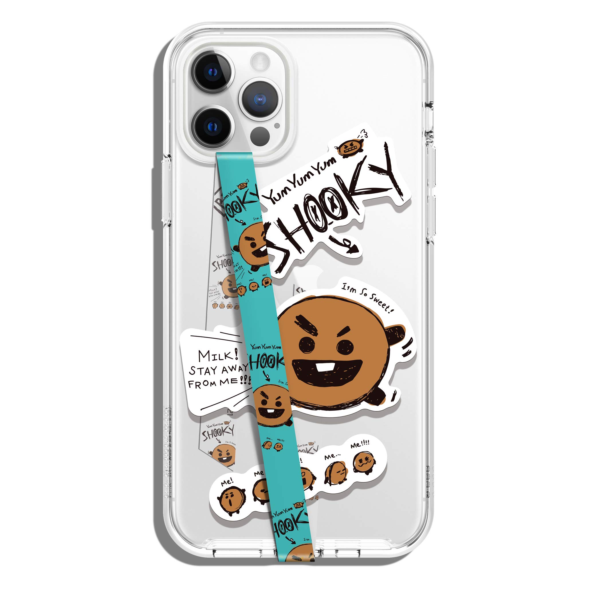 elago BT21 SHOOKY Phone Strap with Stickers & Phone Loop - Double Sided Design, MagSafe Compatible, Universal Phone Grip for All Smartphone Cases - Perfect for Travel, Commuting, and Daily Use