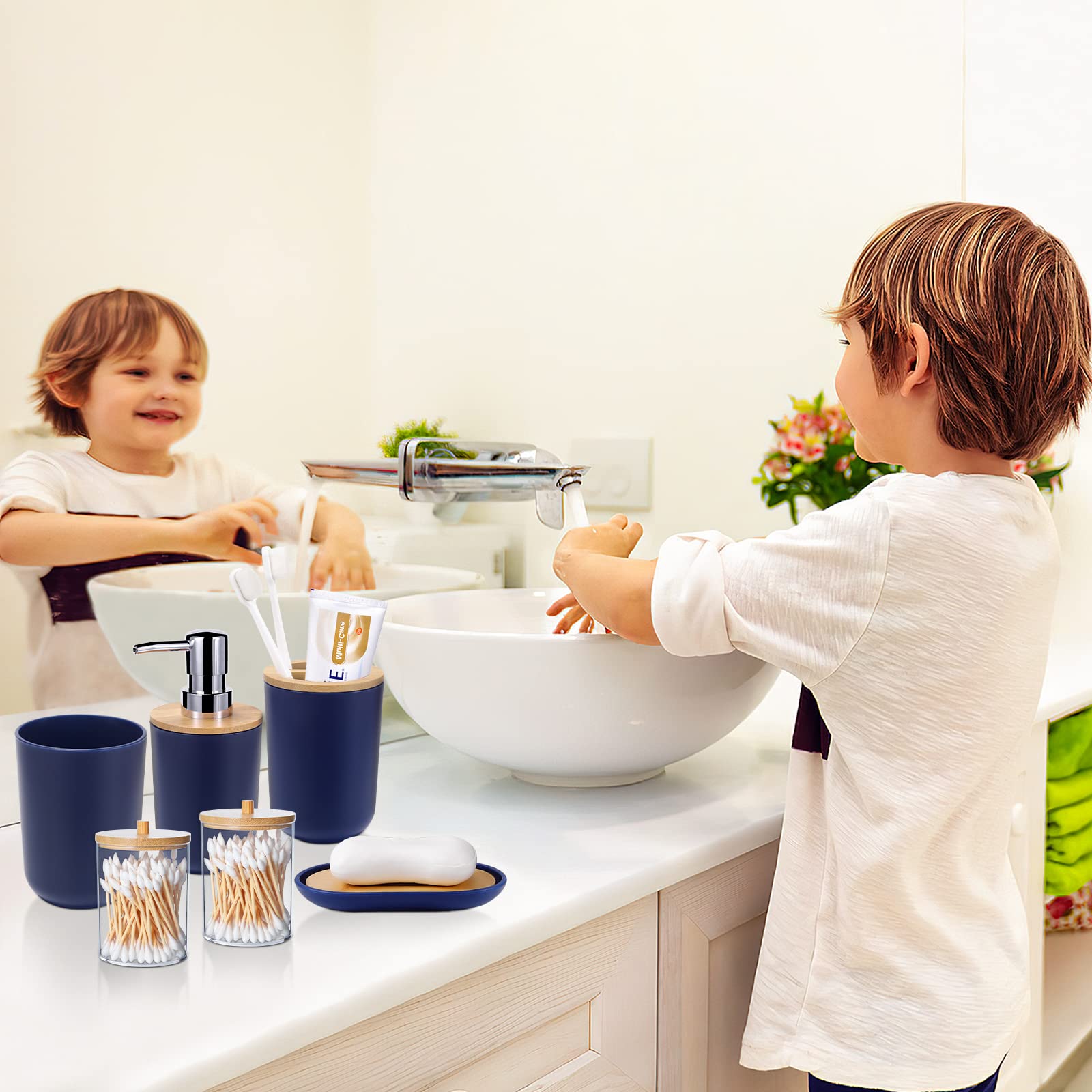 Navy Blue Bathroom Accessories Set - 9-Piece for Home & Hotel Use