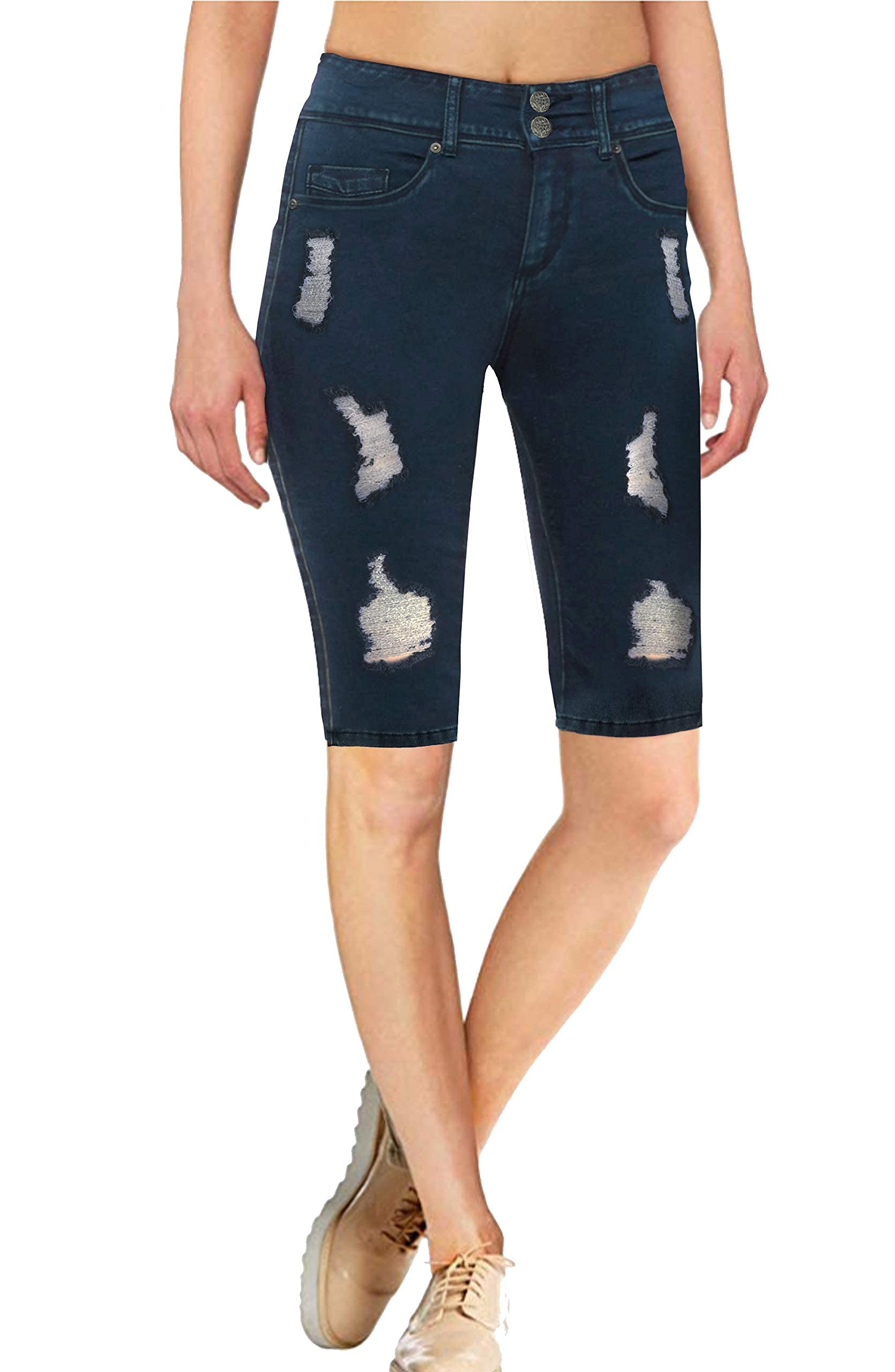 Women's Hybrid Butt Lift V2 Stretch Denim Bermuda Shorts - Super Comfortable Capri Pants for Casual Wear, Summer Outfits & Beach Vacations