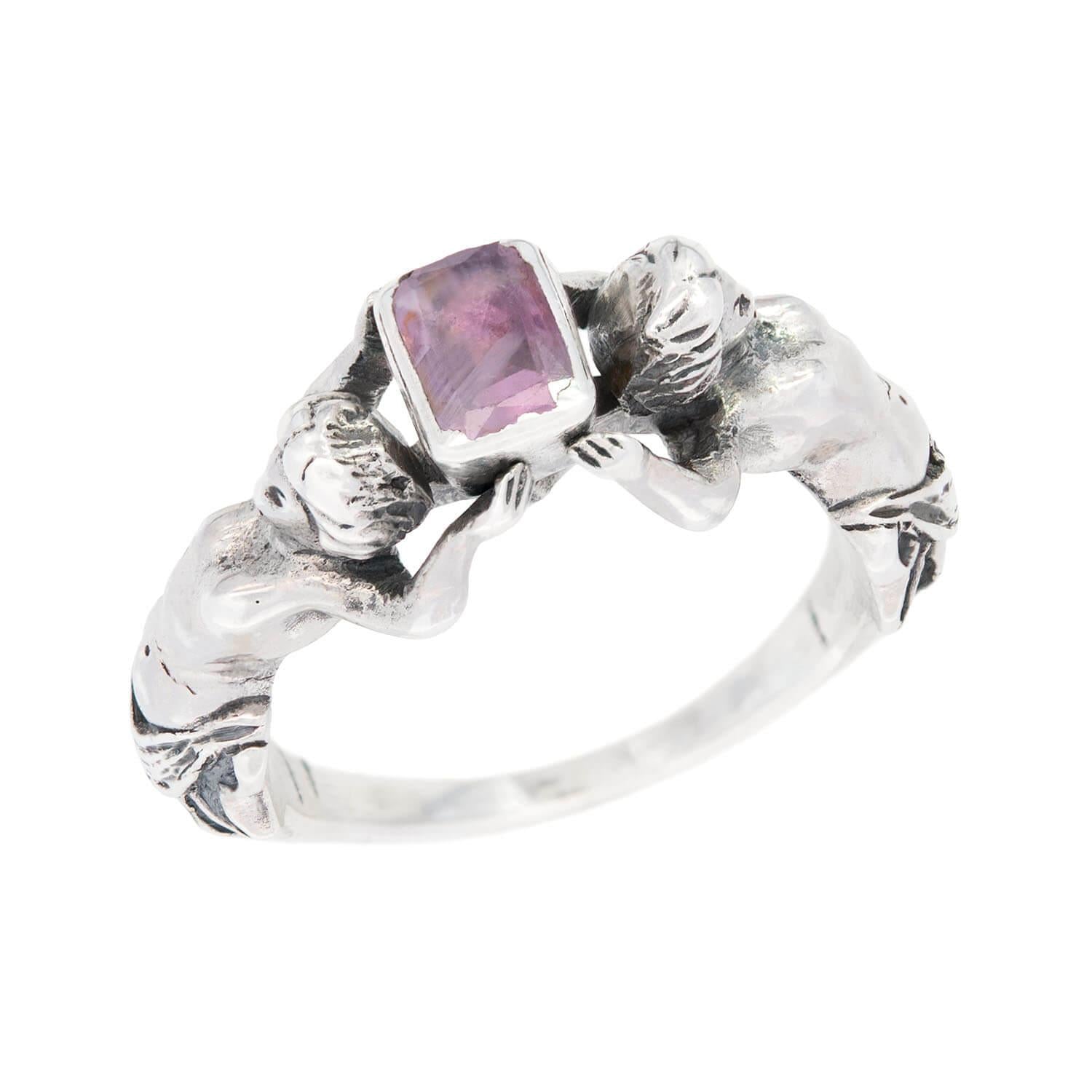 Georgian Silver Figural Women's Purple Sapphire Ring - Vintage Jewelry for Weddings, Parties & Special Occasions