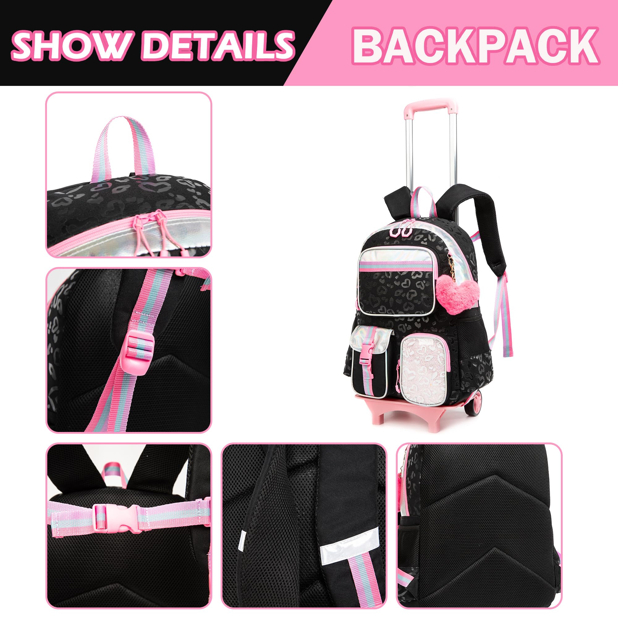 **Meetbelify Rolling Backpack for Girls - Cute Wheeled School Backpack for Elementary Students | Lightweight Carry-On for Travel & Daily Use**