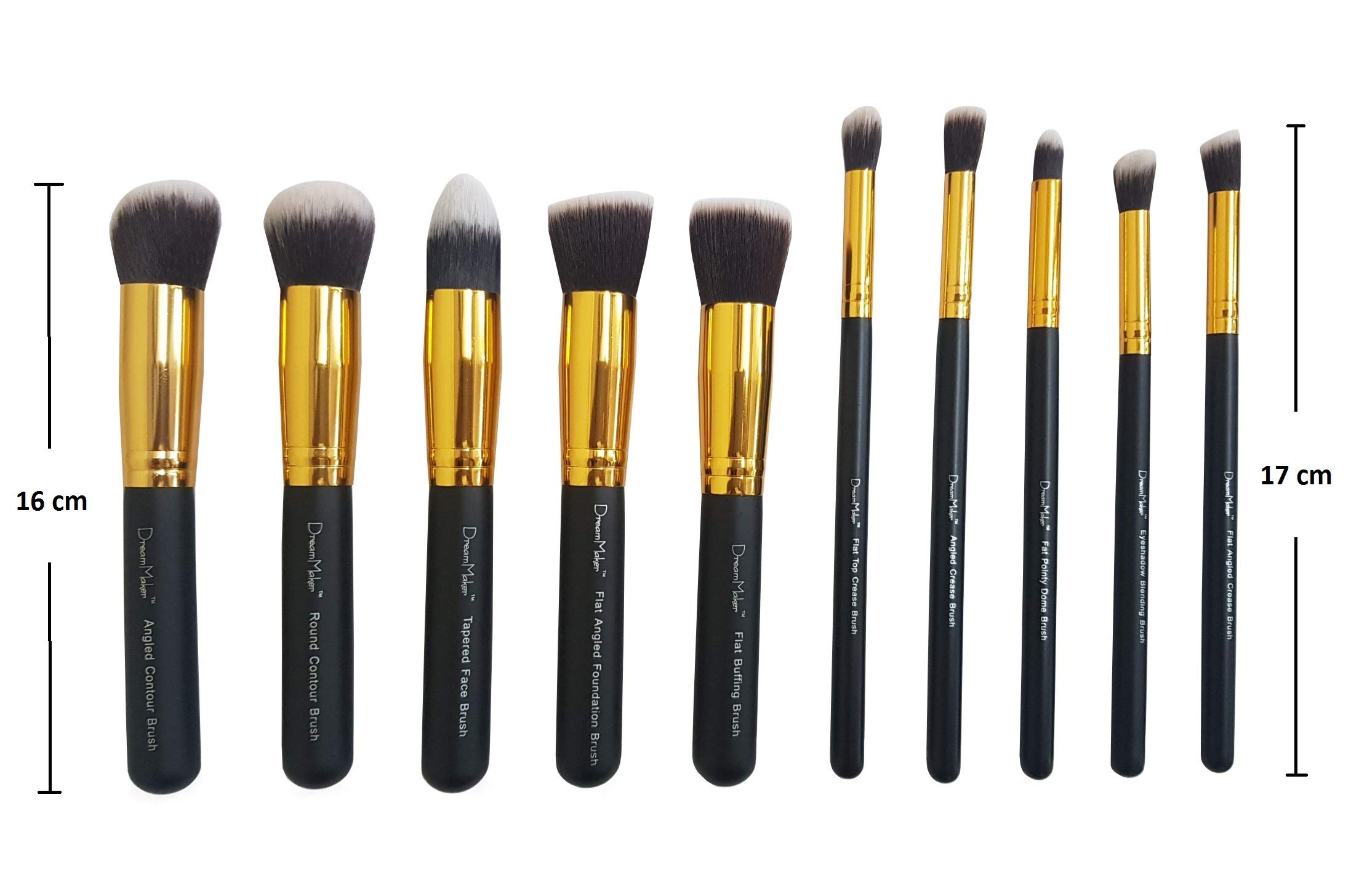Dream Maker 10 Piece Professional Makeup Brush Set - Kabuki Foundation, Eyeshadow Blending, Buffing & Contour Brushes | Synthetic Bristles (Black & Gold) | Perfect for Makeup Artists & Beauty Enthusiasts