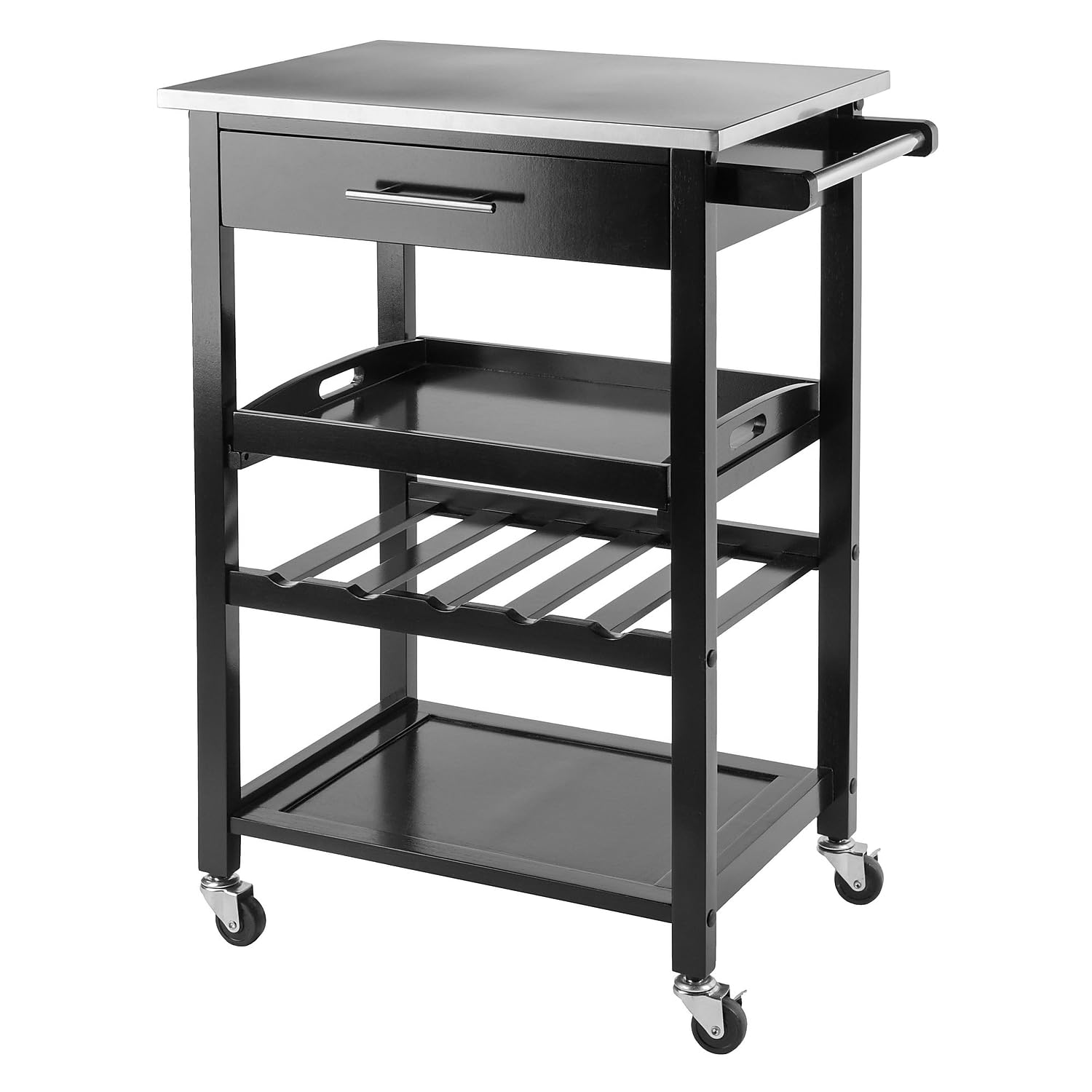Winsome Anthony Stainless Steel Kitchen Cart with Storage Shelves - Mobile Kitchen Island for Small Spaces, Prep Work & Extra Counter Space (Model 20326) | Perfect for Apartments, Dorms & Compact Kitchens