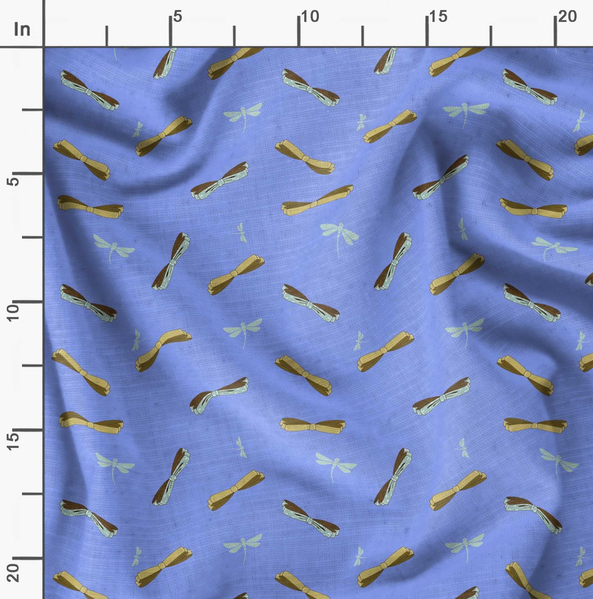 Soimoi Moss Georgette Blue Fabric by The Yard - 42 Inch Wide Printed Textile with Bow & Dragonfly Design for Fashionable Creations | Perfect for Dresses, Scarves, Home Decor and DIY Sewing Projects