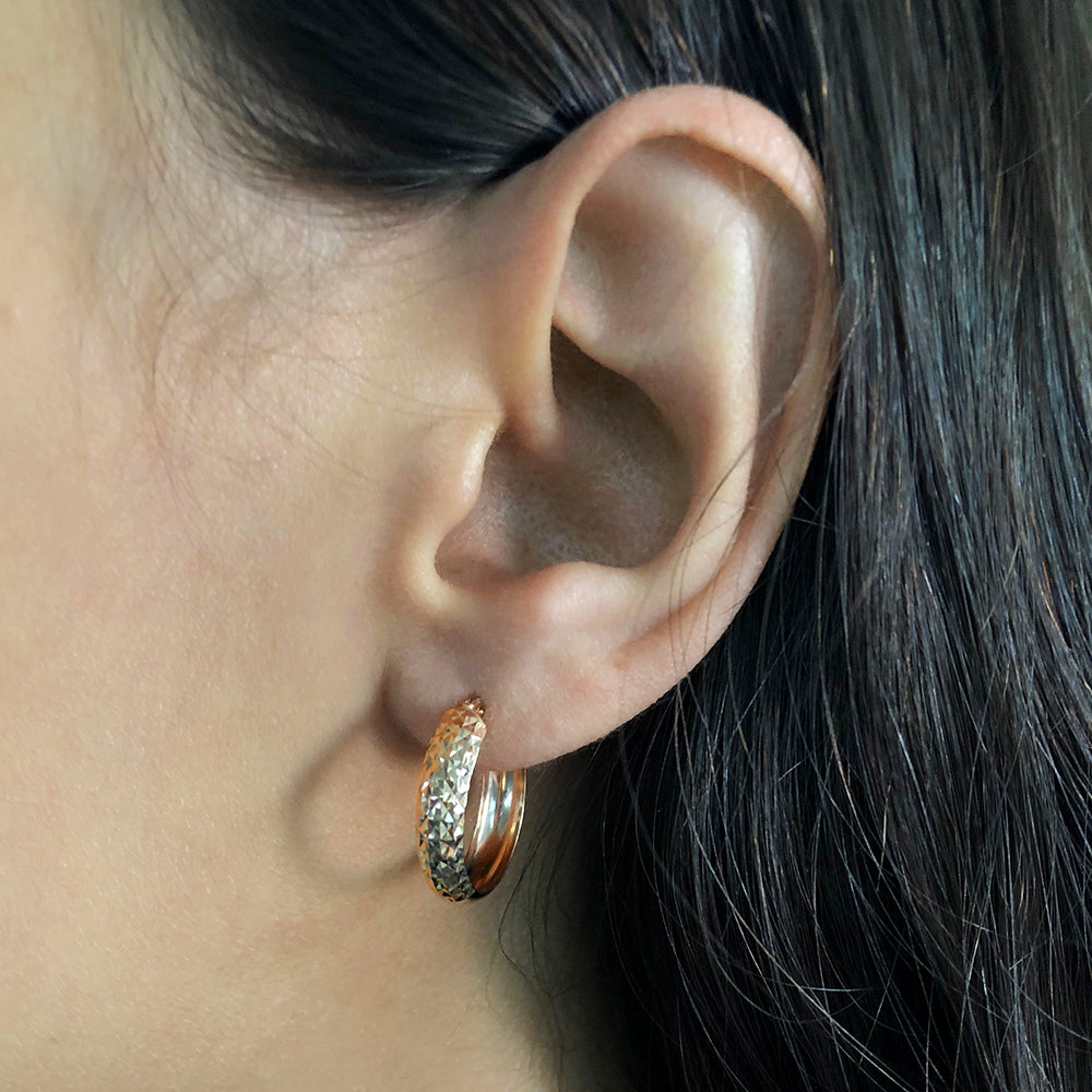 9ct Rose Gold Diamond Cut Hoop Earrings for Women - Elegant Everyday Jewelry for Parties, Weddings & Special Occasions