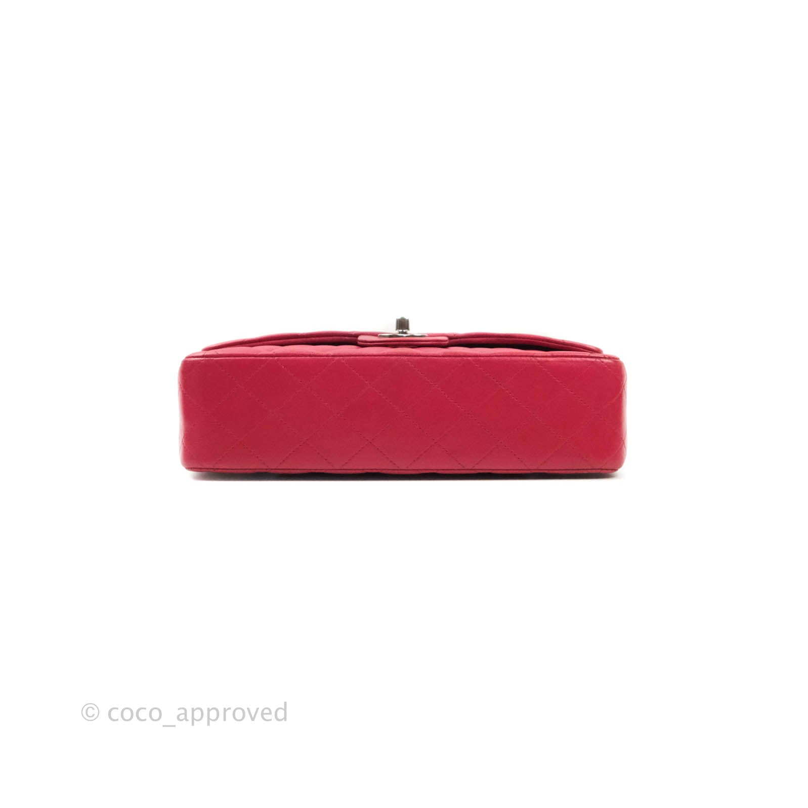Chanel Classic Medium Double Flap Bag - Red Lambskin Leather with Silver Hardware | Luxury Handbag for Women, Perfect for Parties & Evening Events