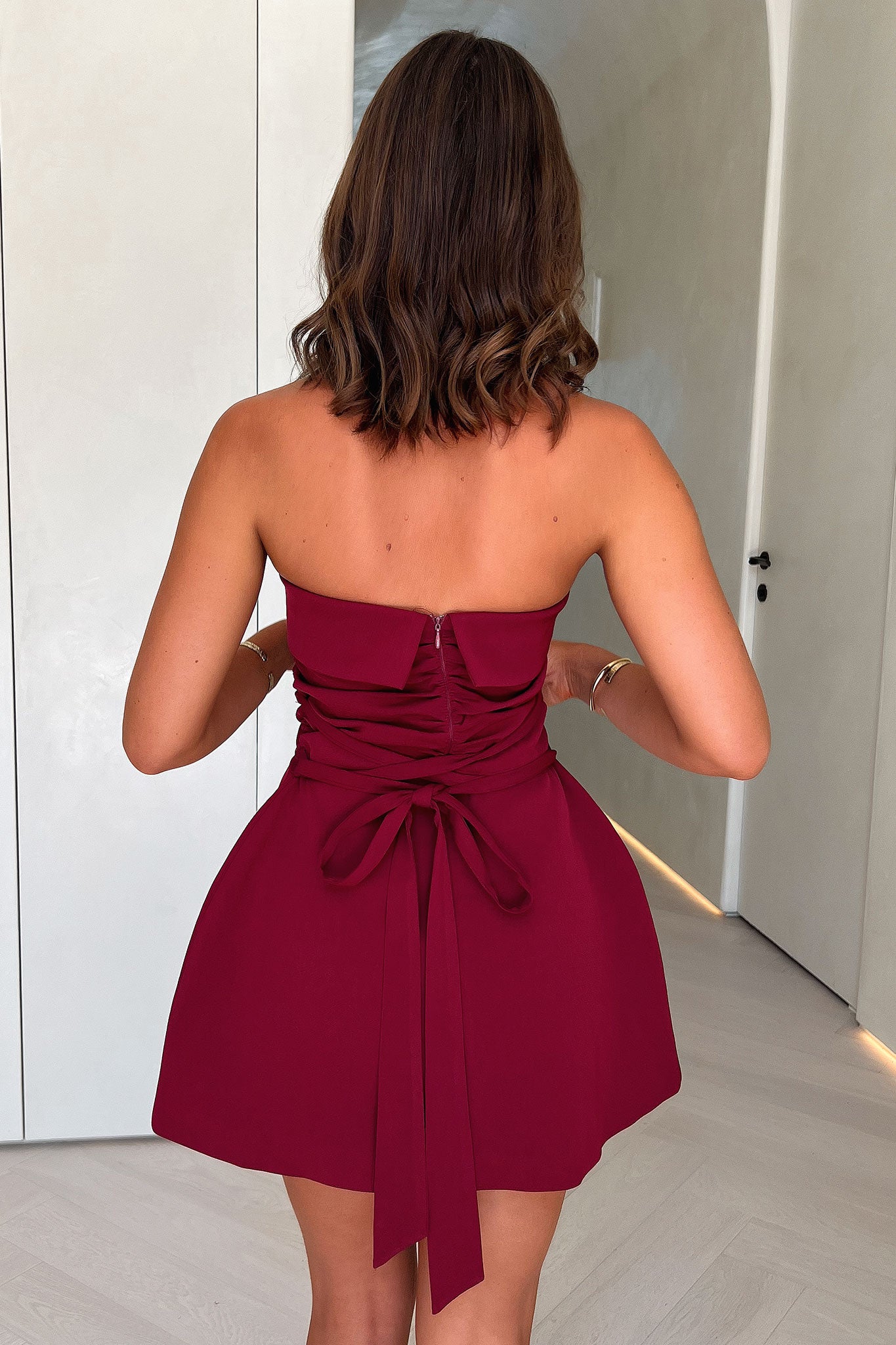 Evonne Strapless Mini Dress in Burgundy - Sexy Bodycon Party Dress for Women, Night Out, Club Wear, Date Night, Special Occasions