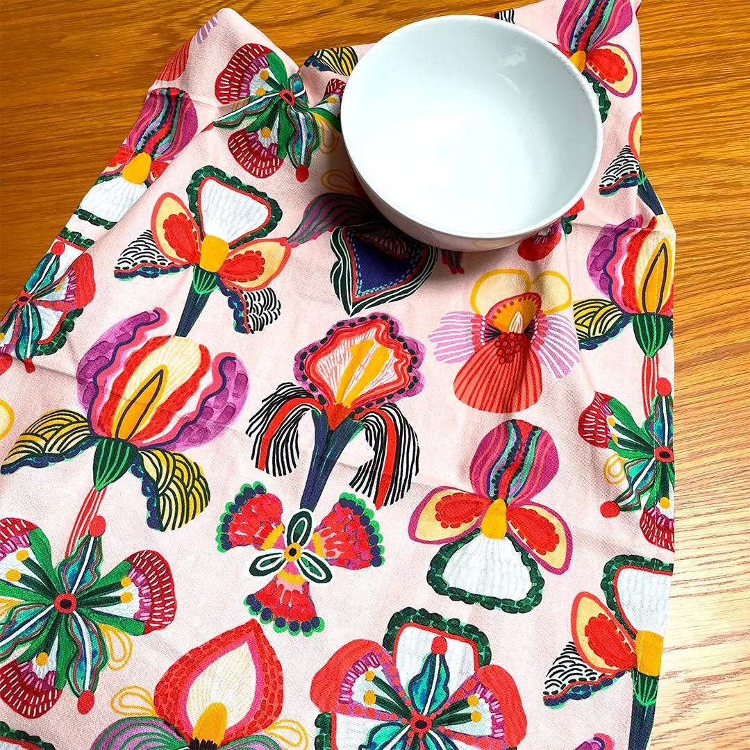 Orchid Parade Designer Tea Towel - Premium Cotton Kitchen Towel for Drying Dishes & Decor - Perfect for Home, Restaurant, and Gift Giving
