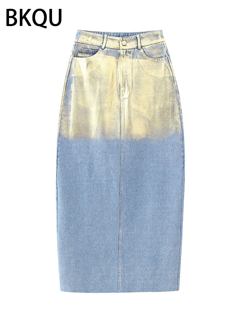 Elegant Split Straight Denim Skirts for Women 2023 - High Waist Office Long Skirt with Contrast Color | Perfect for Work, Casual Outings & Date Nights