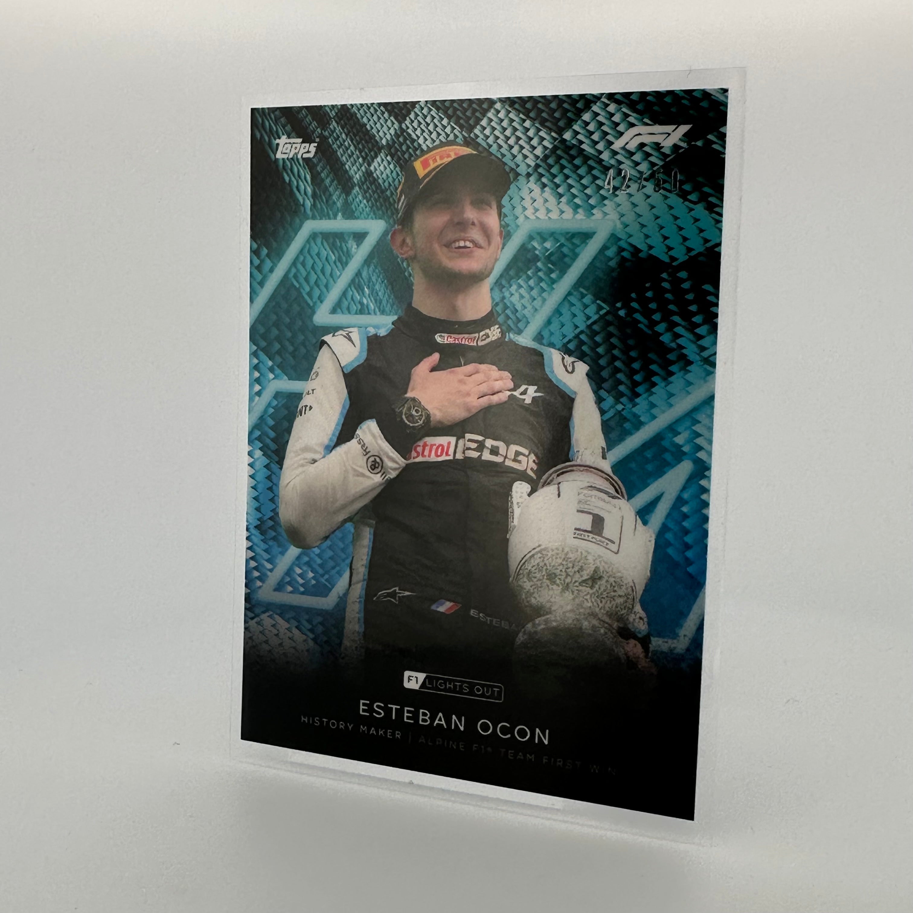 Esteban Ocon 42/50 History Maker Aqua Parallel F1 Racing Card - Limited Edition Collectible for Fans & Sports Memorabilia Enthusiasts - Perfect for Display, Trading, and Gifts