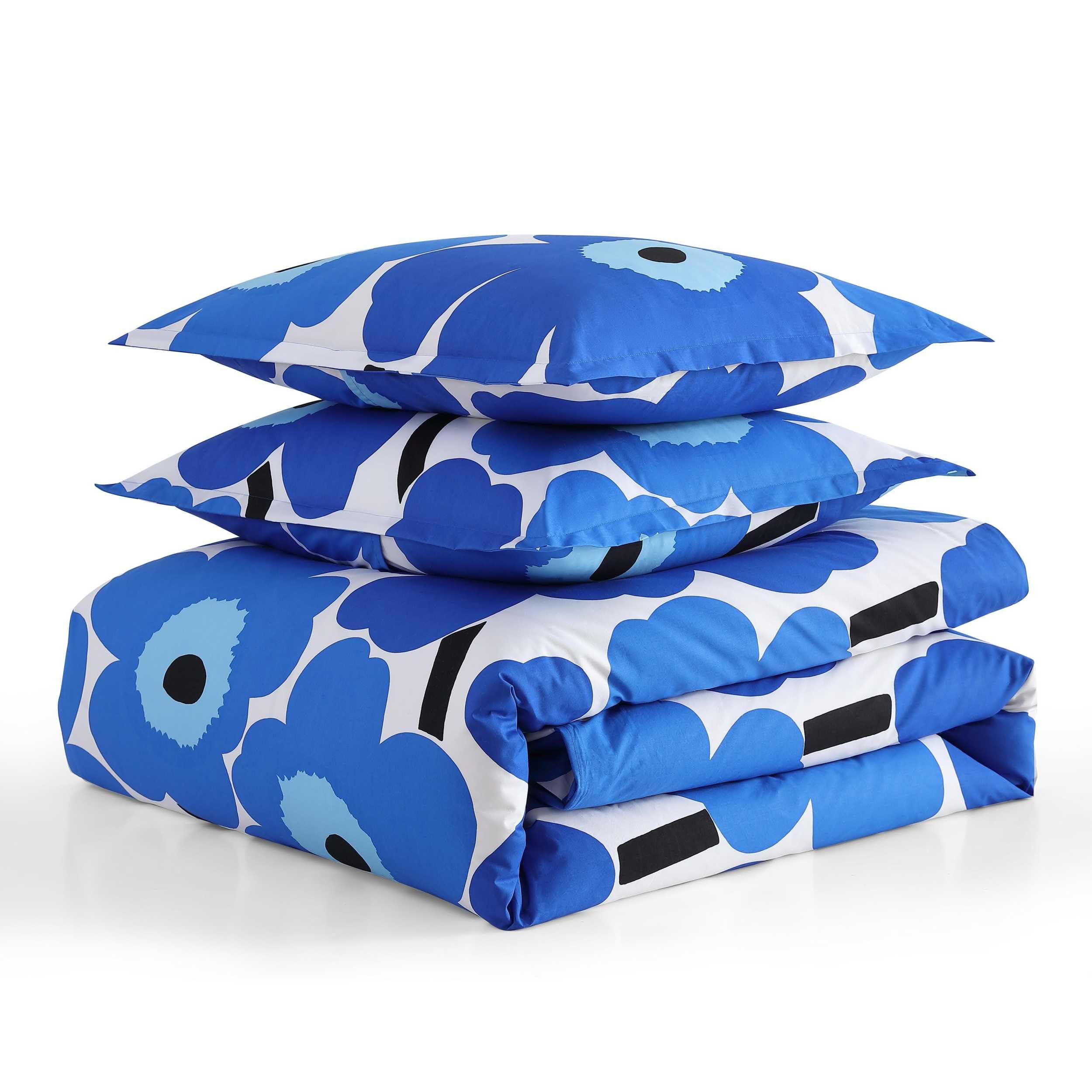 Marimekko King Comforter Set - 100% Cotton Percale Reversible Duvet Cover with Matching Shams, Floral Print Home Decor (Unikko Blue, King Size) for Master Bedroom & Guest Room Luxury Bedding