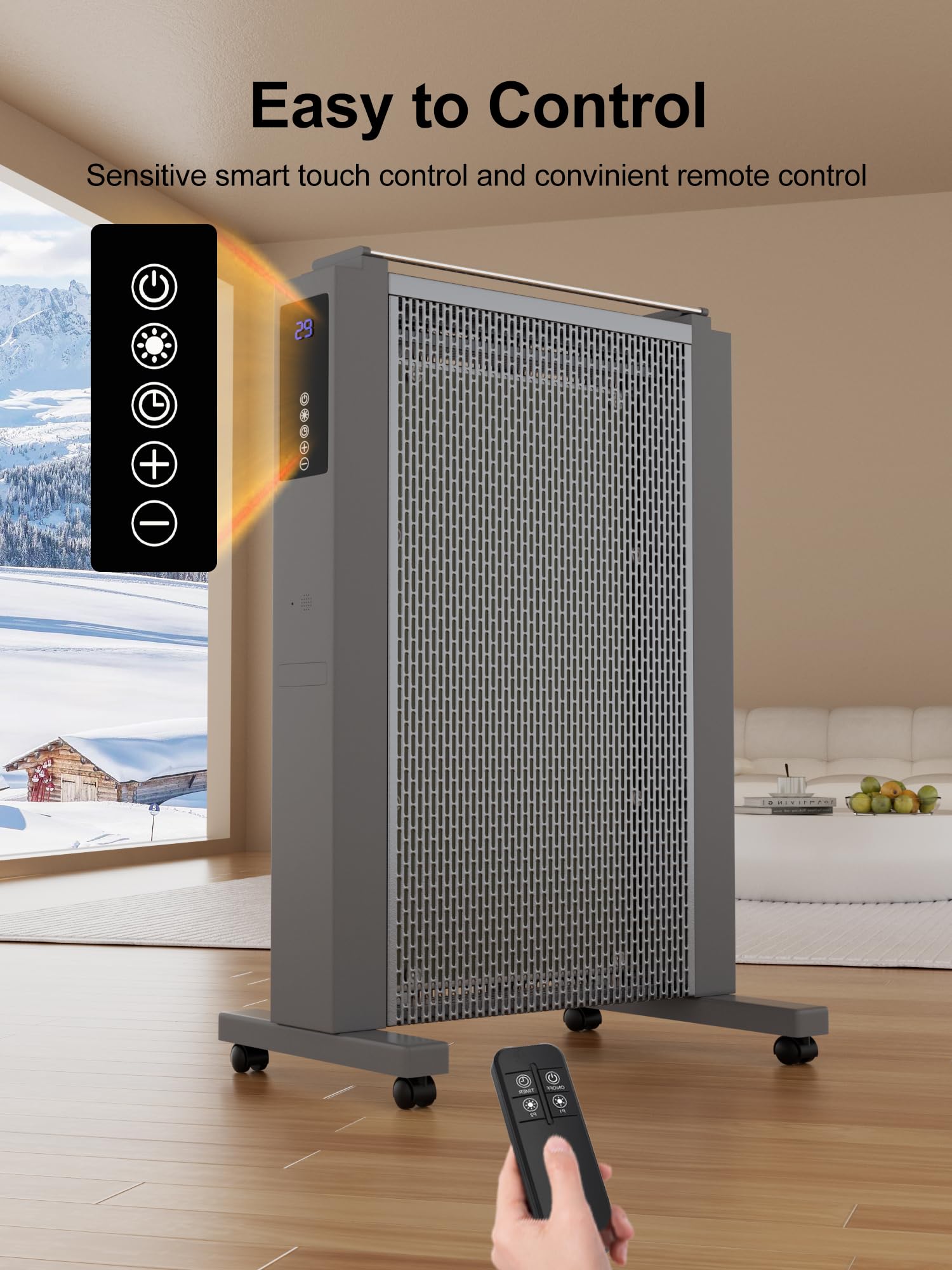 1500W Portable Electric Space Heater with Thermostat & Remote - 12H Timer, Quiet & Safe for Large Rooms - Perfect for Bedroom, Office, Home & Garage Use (33 Inch) - Stay Warm All Winter Indoors