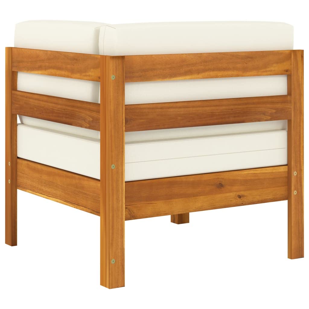 SKM Corner Sofa with Cream White Cushions & Solid Acacia Wood Frame - Modern L-Shaped Sectional Couch for Living Room, Lounge, and Family Room Comfort