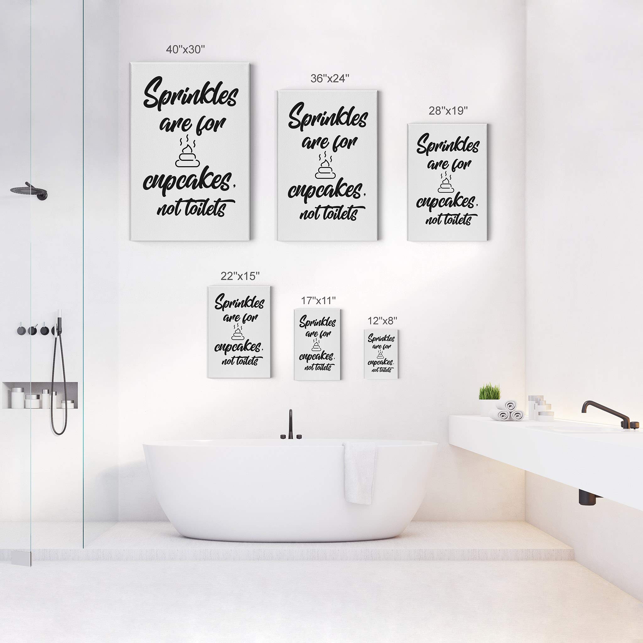 Smile Art Design Funny Bathroom Sign Canvas Print - 'Sprinkles Are for Cupcakes Not Toilets' Quote - Kids Bathroom Wall Decor, Home Decoration, Ready to Hang (12x8 Inches, Made in USA) - Perfect for Powder Rooms, Guest Baths & Playful Home Decor