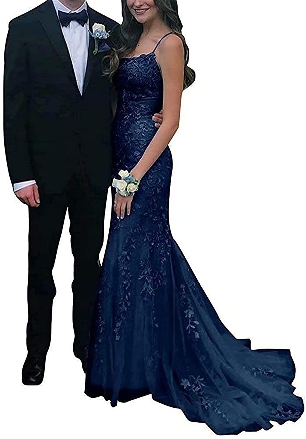 Elegant Lace Appliques Tulle Bridesmaid Dresses with Spaghetti Straps - Women's Mermaid Prom Gowns for Weddings, Parties & Special Occasions