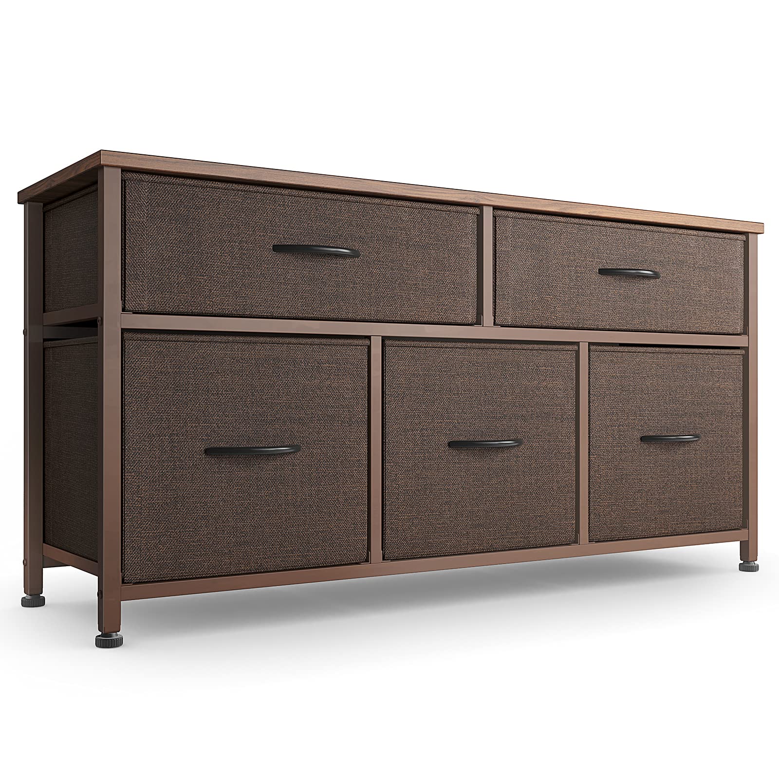 CubiCubi 5-Drawer Dresser for Bedroom & Hallway - Tall Wide Storage Organizer with Sturdy Steel Frame & Wood Top, Brown - Perfect for Clothes, Toys, and Home Organization