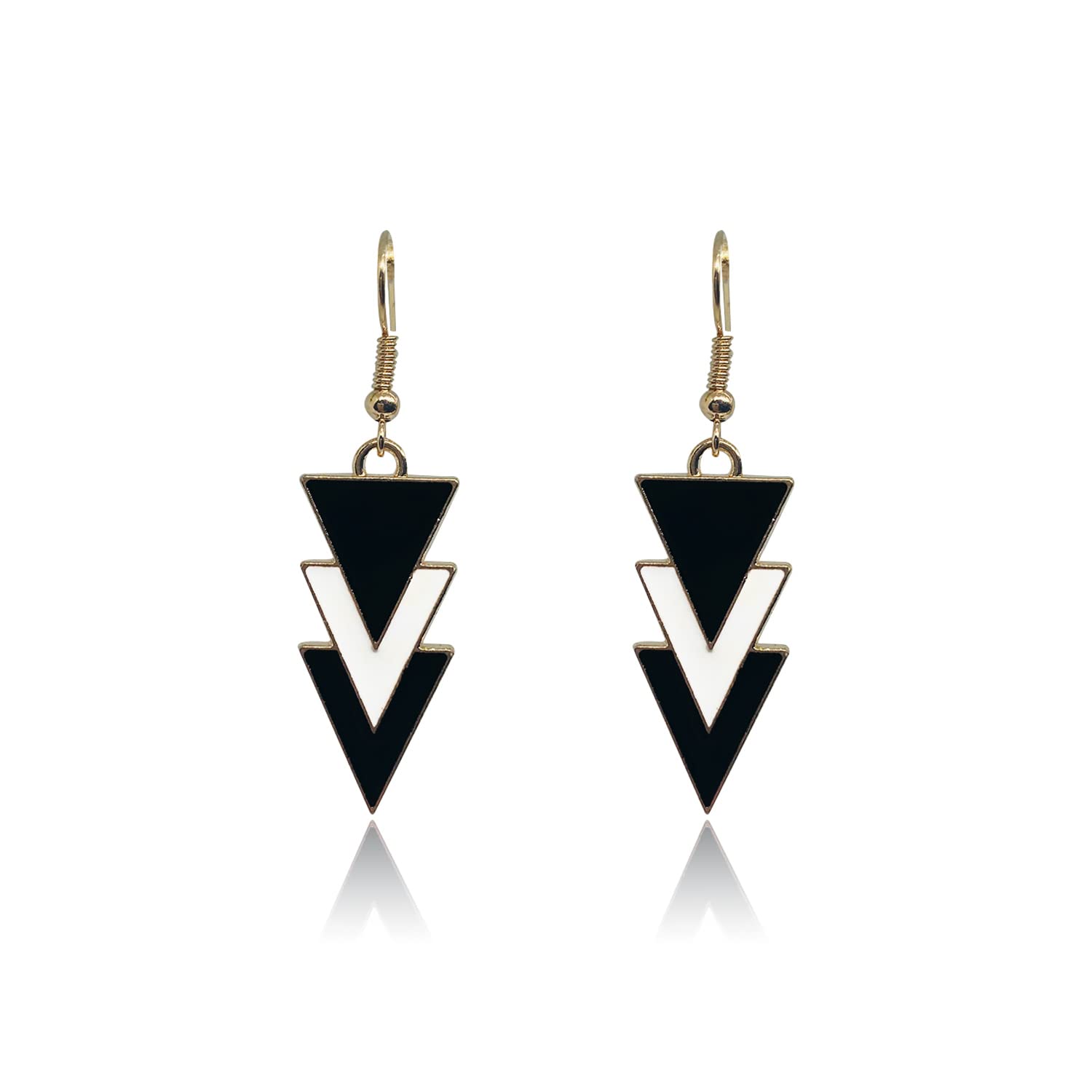 TIANHONGYAN Fashion Geometric Triangle Earrings for Women - Lightweight Black & White Metal Dangle Drop Earrings | Statement Jewelry Gift for Girls | Perfect for Parties, Dating & Office Wear