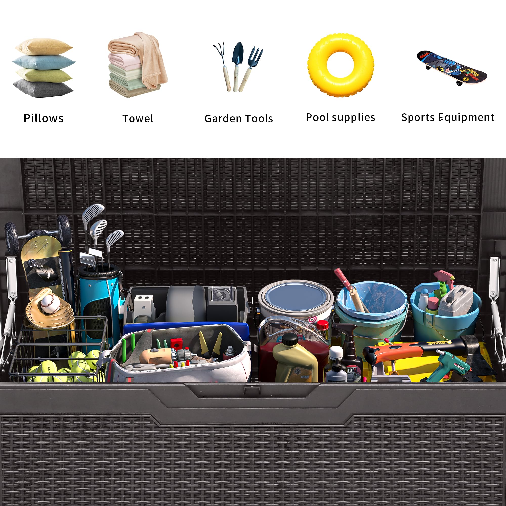 YITAHOME 100 Gallon Large Outdoor Deck Box - Waterproof Lockable Resin Storage Container for Patio Furniture, Garden Tools, Cushions | Perfect for Backyard, Poolside & Deck Organization