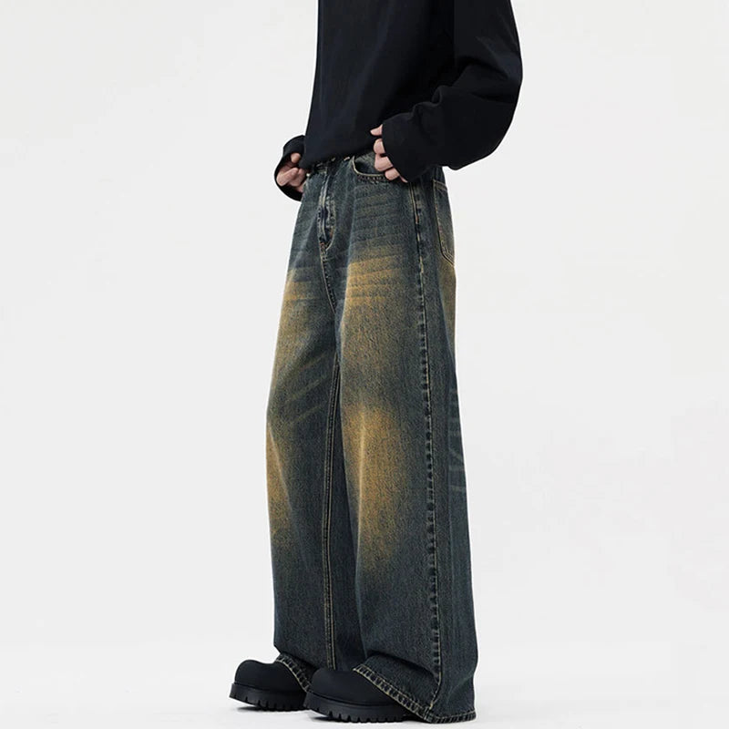 **Distressed Washed Denim Jeans for Men - Loose Straight Leg Baggy Pants | American Fashion Summer Trousers | Casual Wear, Street Style & Everyday Comfort**