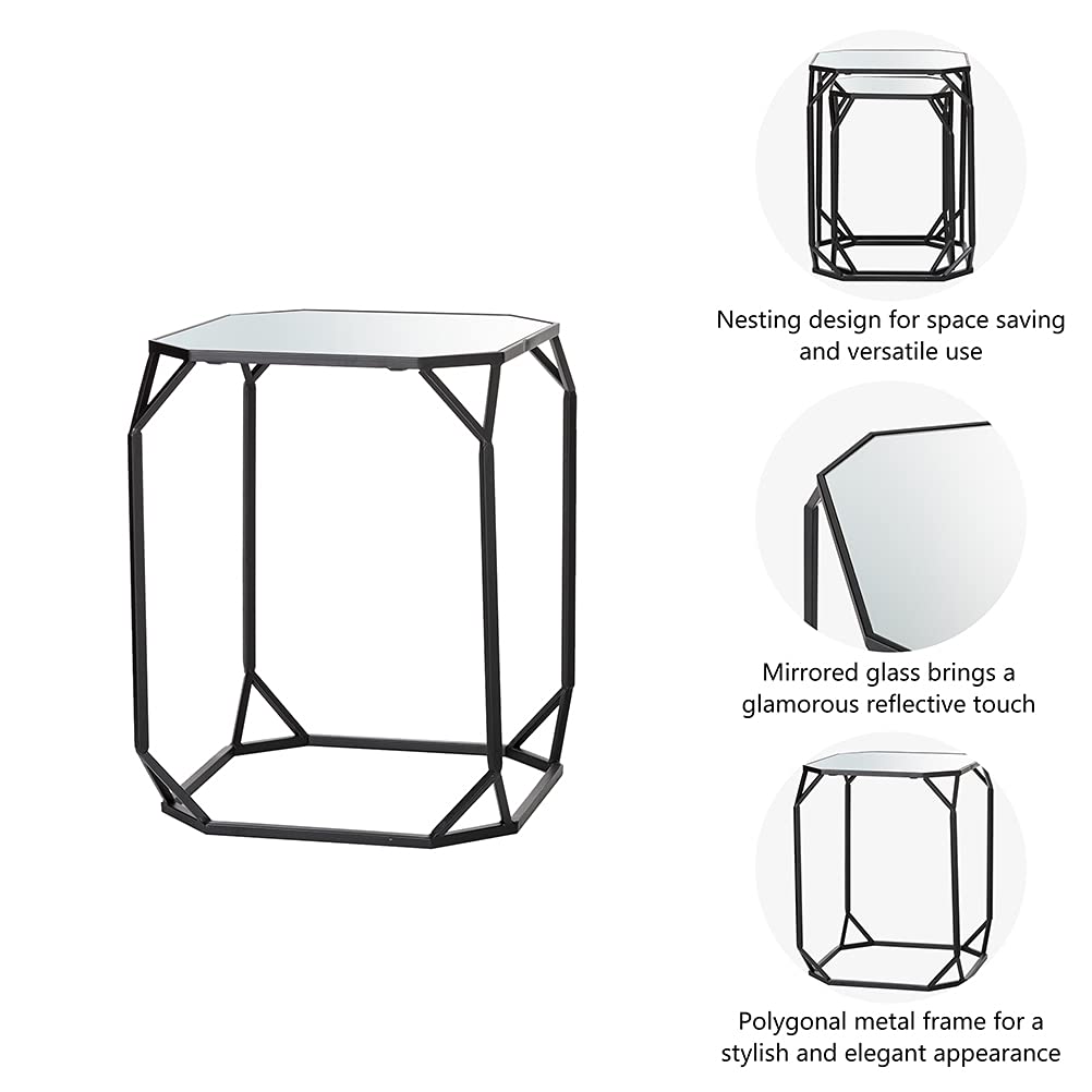 Glitzhome Set of 2 Modern Nesting Coffee Tables - Black Accent Side Tables for Living Room, Bedroom, Home Office & Patio - Perfect as Plant Stands or Chairside Tables