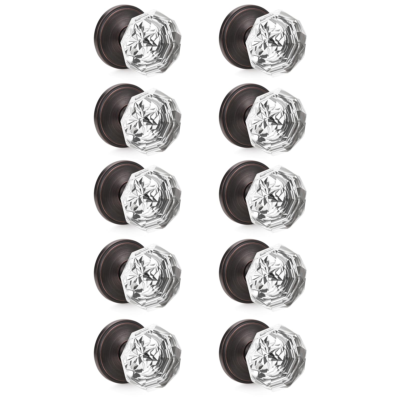 Octagon Crystal Door Knobs 10-Pack - Bronze Plate for Home Decor