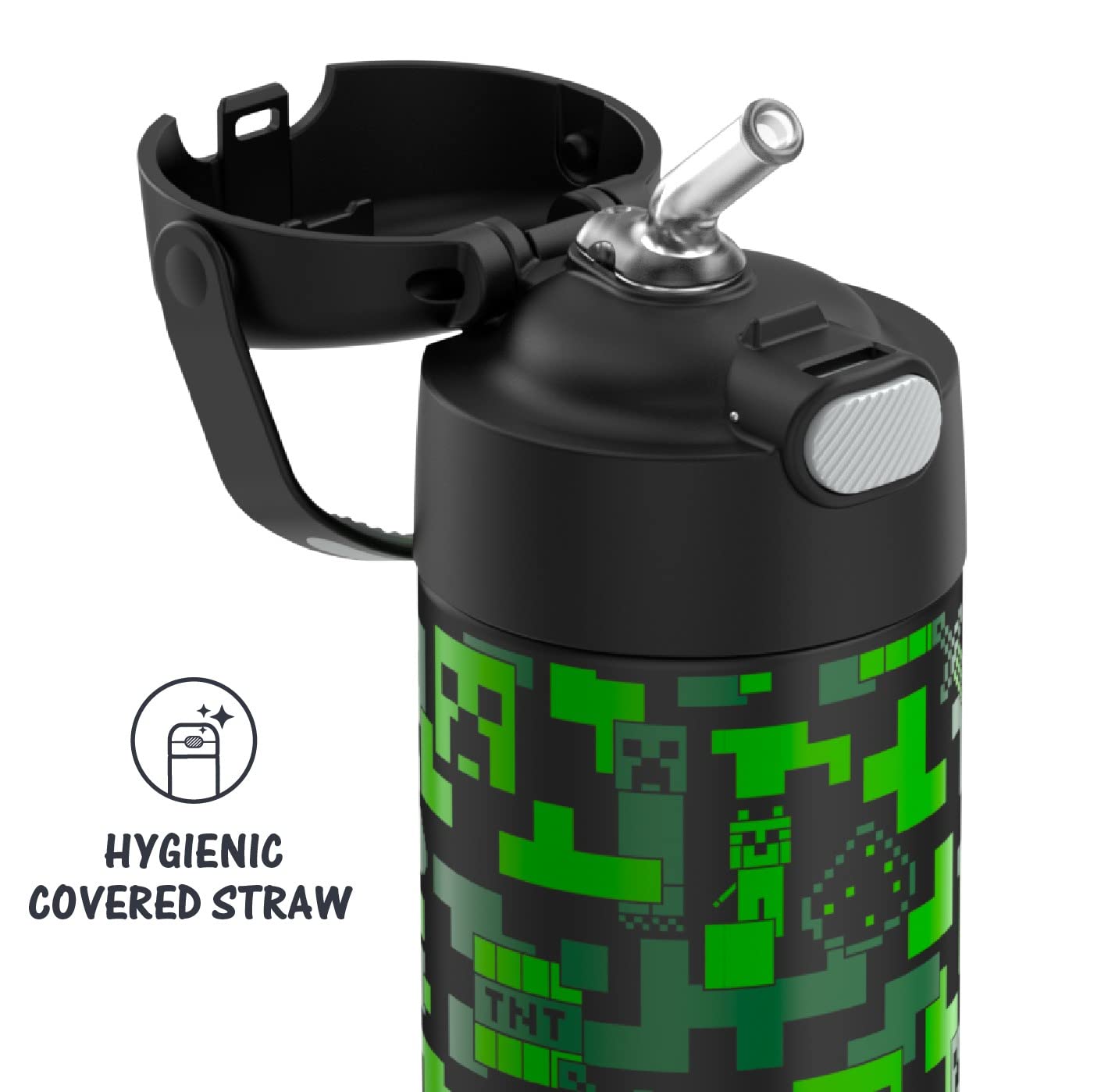 THERMOS FUNTAINER 10oz Stainless Steel Vacuum Insulated Kids Food Jar with Spoon & 12oz Straw Bottle | Minecraft Themed | Leakproof Lunch Box for School, Picnic & Outdoor Activities