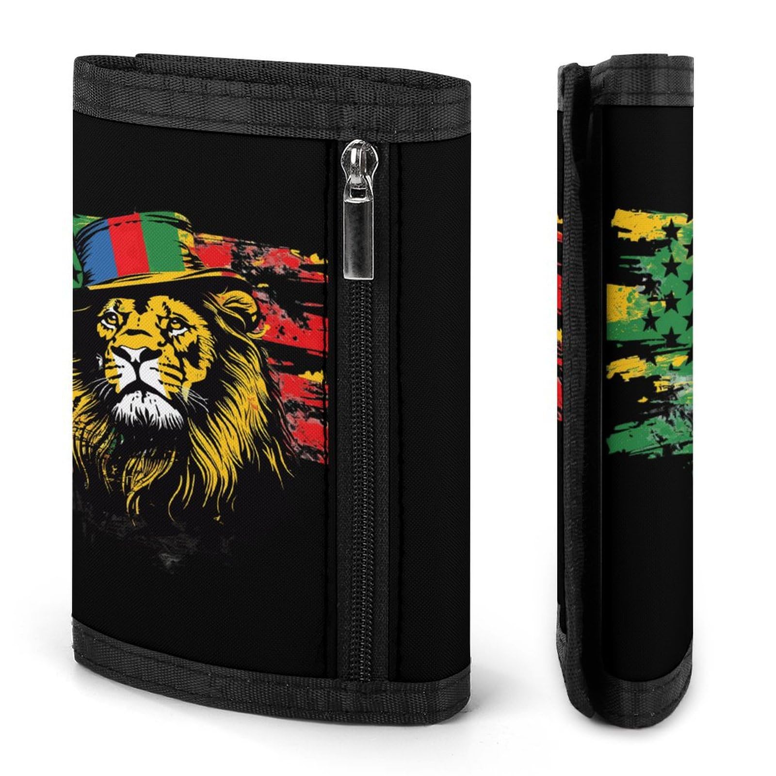 Jamaica Lion USA Flag Slim Trifold Wallet - RFID Blocking Front Pocket Wallet with Credit Card Slots & ID Window - Perfect Gift for Men, Travel, and Everyday Use