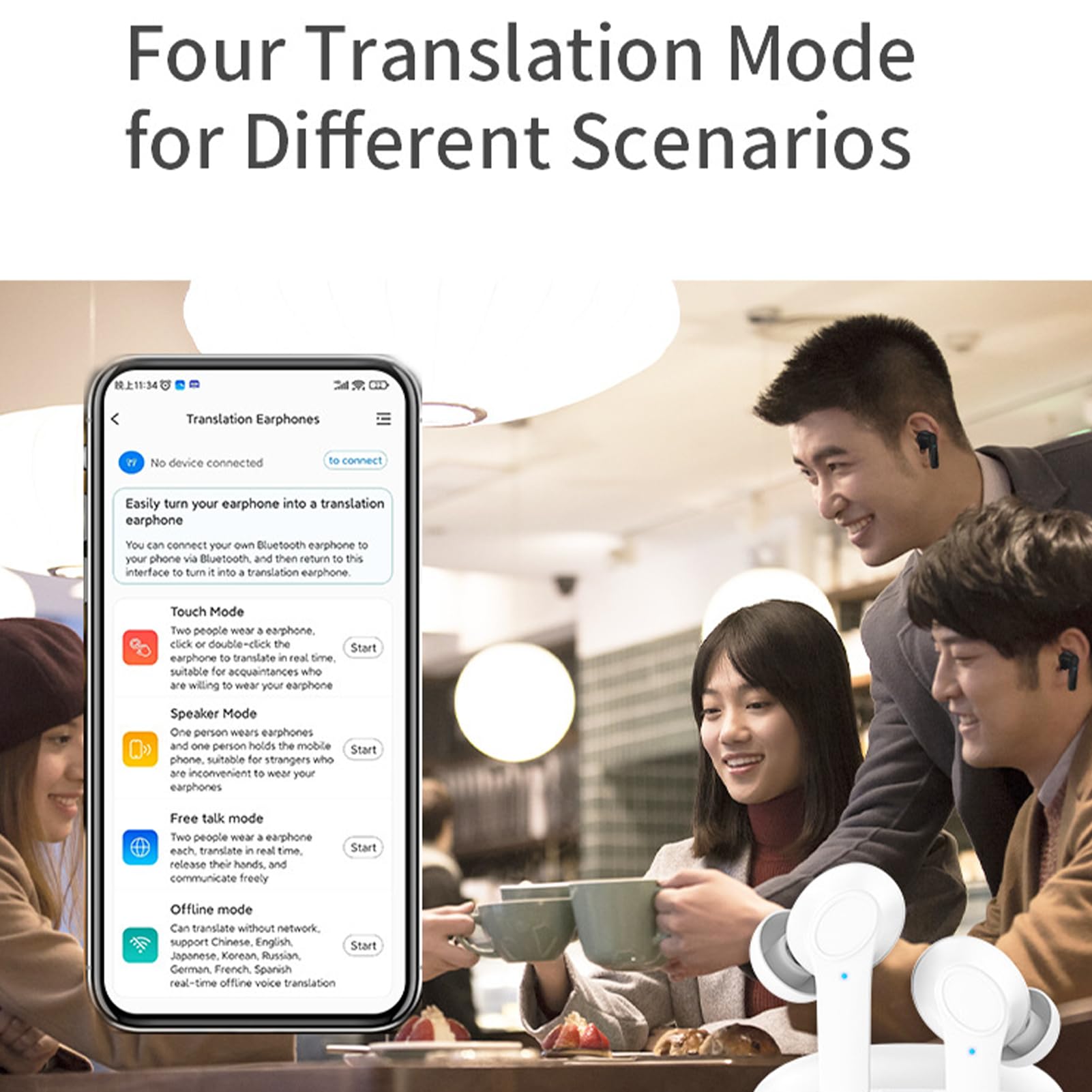 Caorchareb Real-Time Translation Earbuds - 2-Way Language Translator for 144 Languages & Accents | Break Language Barriers | Perfect for Travel, Business Meetings & International Communication (Black)