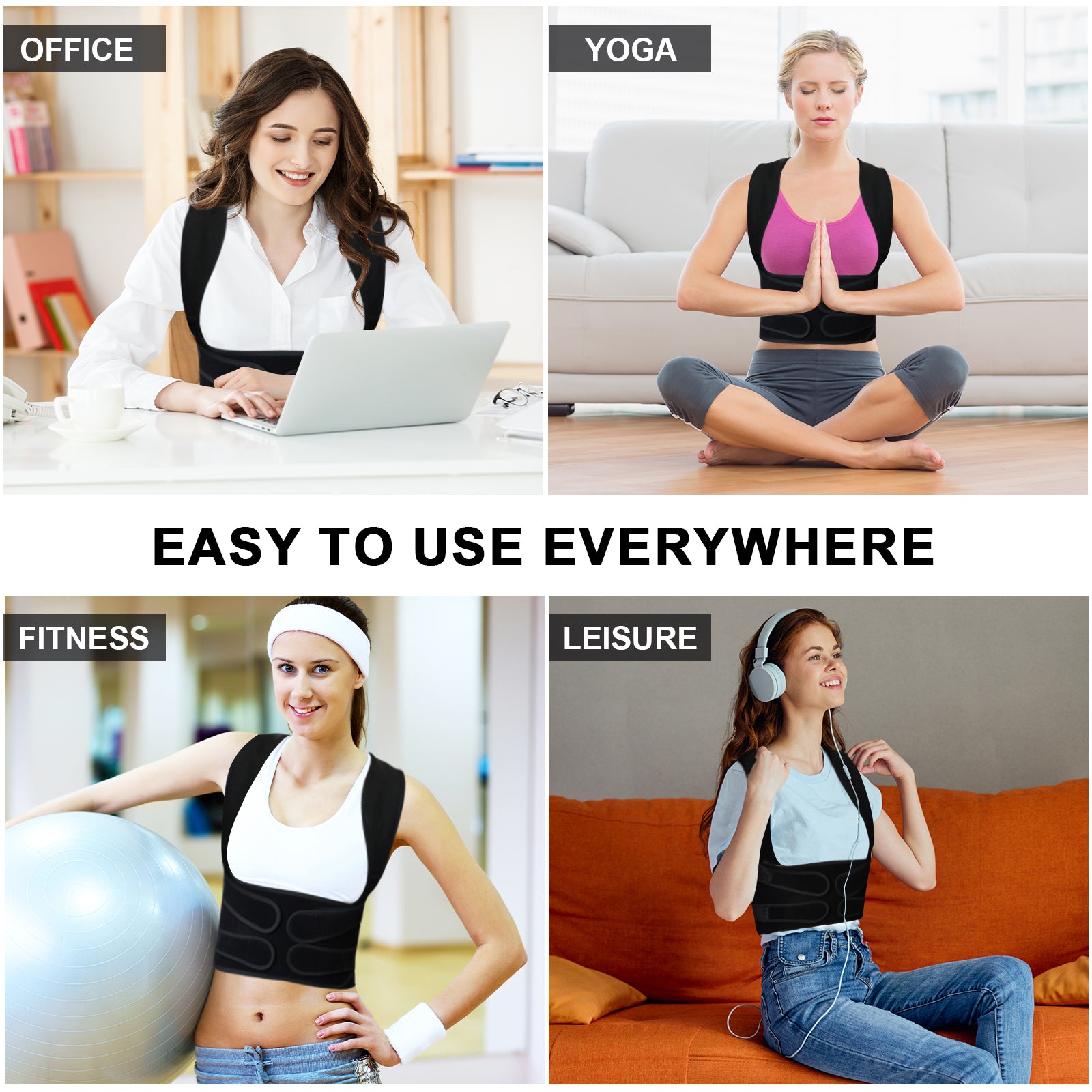 Wetene Adjustable Lightweight Back Brace & Posture Corrector for Women & Men - Scoliosis & Hunchback Support (Medium) - Ideal for Office Work, Driving & Daily Pain Relief