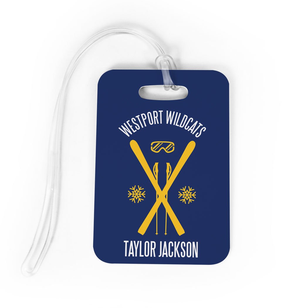 Personalized Ski Team Luggage Tag - Medium Size in Navy & Gold with Standard Lines on Back - Perfect for Ski Trips, Travel Gear & Team Identification