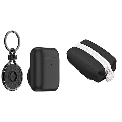 Black PopSockets AirPods Holder with Keychain - Compact & Secure Phone Grip for iPhone, Samsung - Perfect for Travel, Gym, and Everyday Use