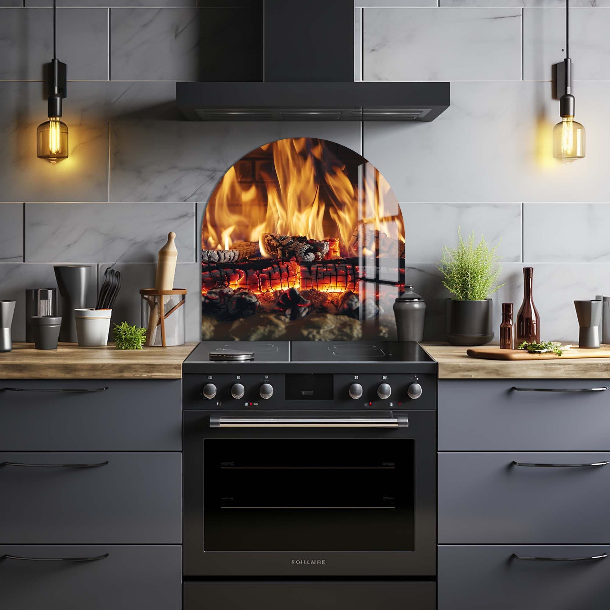 Flame Dance Glass Splashback - Heat-Resistant Kitchen Backsplash Panel - Perfect for Modern Kitchens & Stovetop Protection