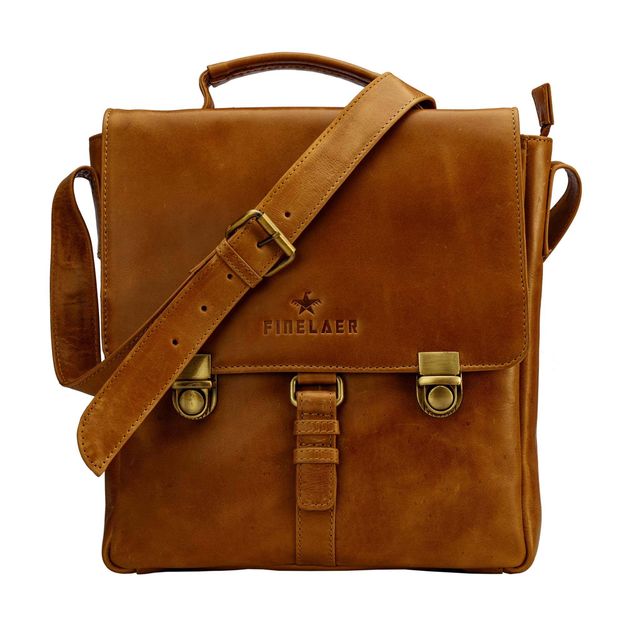 FINELAER Vintage Leather Crossbody Bag for Men & Women - Stylish Shoulder Purse for Travel, Work & Everyday Use