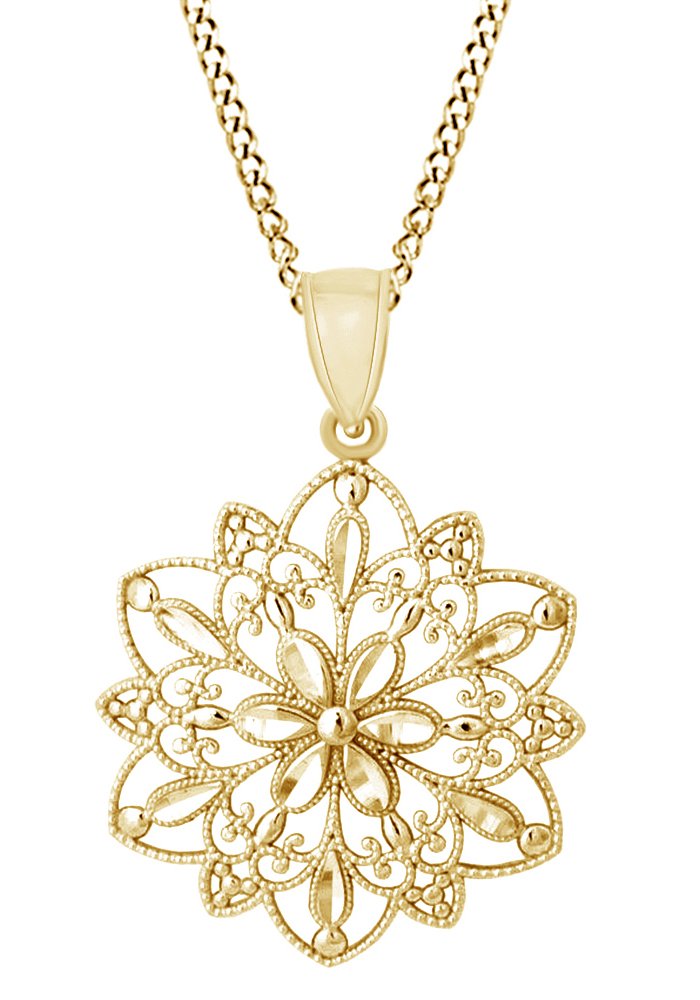 10K Solid Gold Floral Pendant Necklace for Women - Elegant Big Look Floral Jewelry Gift for Birthday, Anniversary & Special Occasions