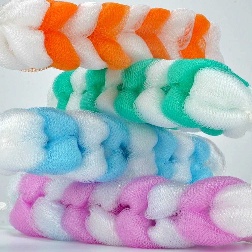 KIRA Extra Long Stretch Back Scrubber with Rope Handles - Exfoliating Mesh Bath & Shower Sponge for Deep Cleansing - Braided Loofah Scrubber for Men & Women (Green) - Perfect for Hard-to-Reach Areas & Sensitive Skin