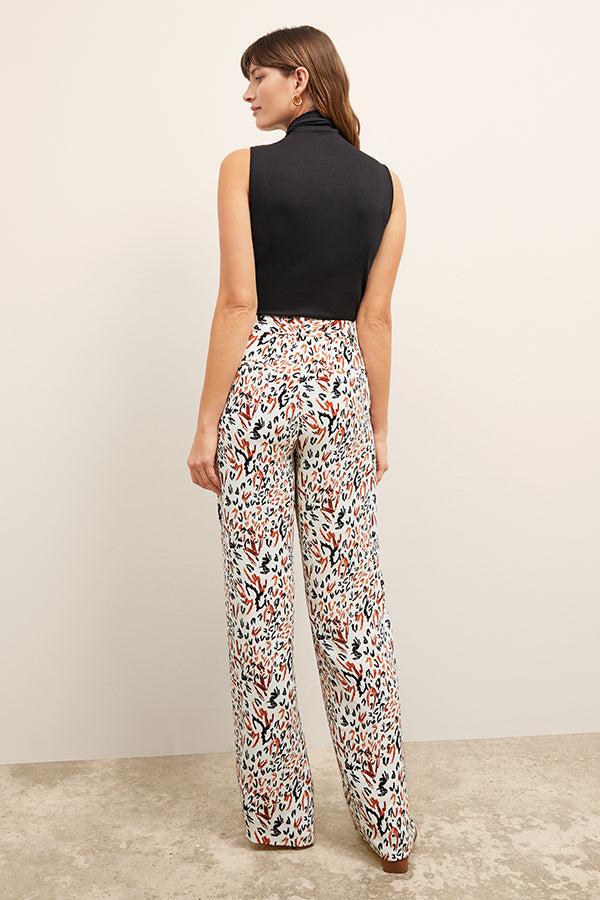 Tinsley Wide Leg Pants for Women - Soft Pebble Crepe Fabric with Leopard Sketch Print | Comfortable Office Wear & Casual Outfits