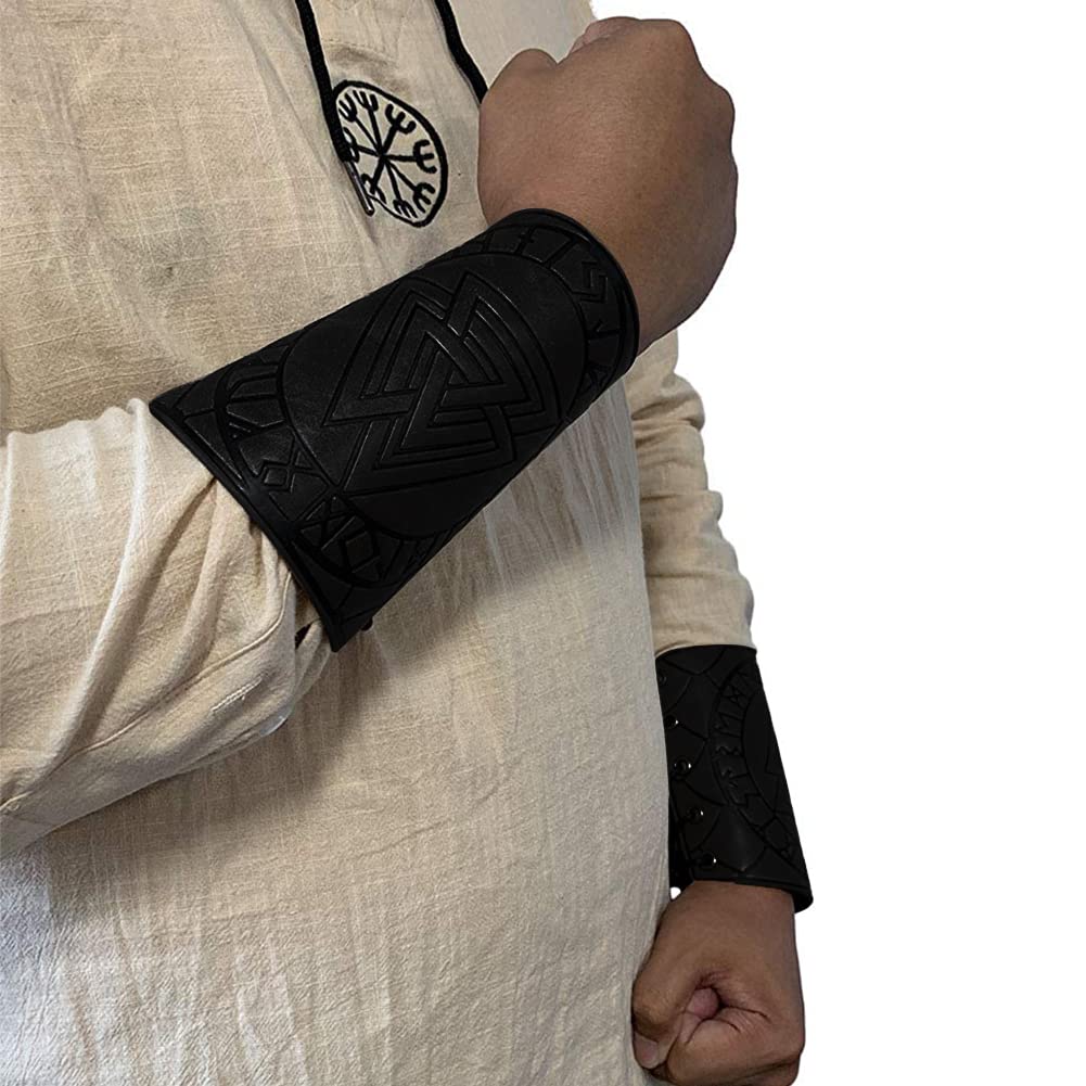 Viking Leather Bracers - Medieval Knight Arm Guards, LARP PU Leather Gauntlet, Embossed Armor Wristband for Cosplay & Renaissance Fairs | Perfect for Historical Reenactments, Role Playing Games and Medieval Costume Accessories