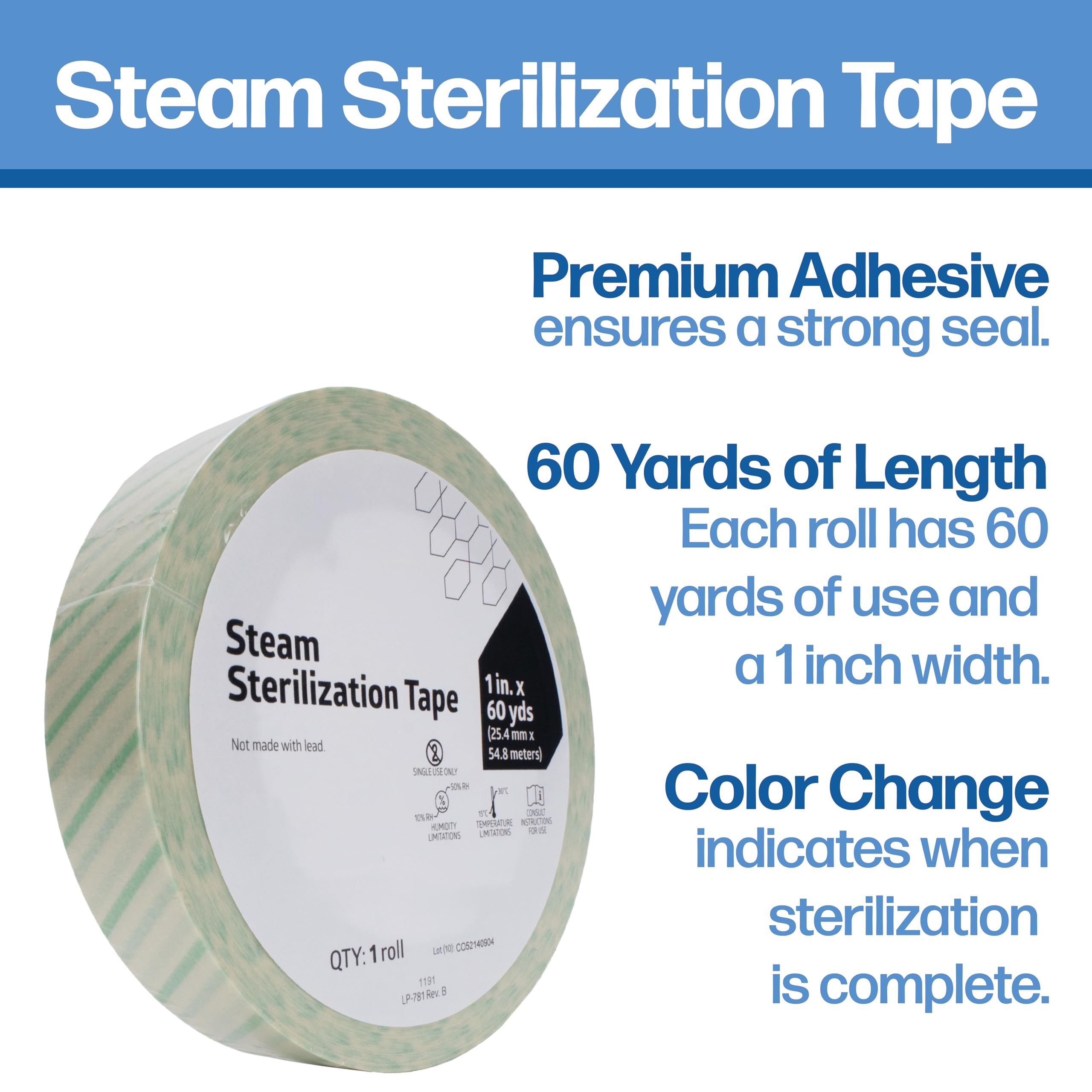 60 Yard Autoclave Tape 1 Inch - Steam Sterilization Indicator Tape for Dental, Surgical & Tattoo Instruments - Chemical & Dry Heat Sterilizer Compatible - Perfect for Medical Clinics, Tattoo Parlors & Laboratories