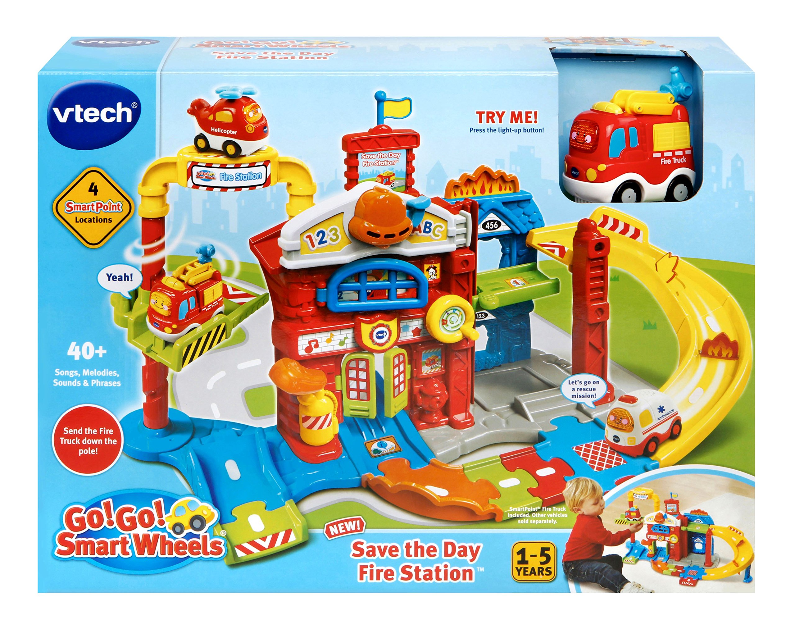 VTech Go! Go! Smart Wheels Save The Day Fire Station Playset - Interactive Learning Toy for Toddlers & Kids Ages 1-5 Years - Educational Fire Truck Toy with Lights & Sounds - Perfect for Pretend Play & Early Childhood Development