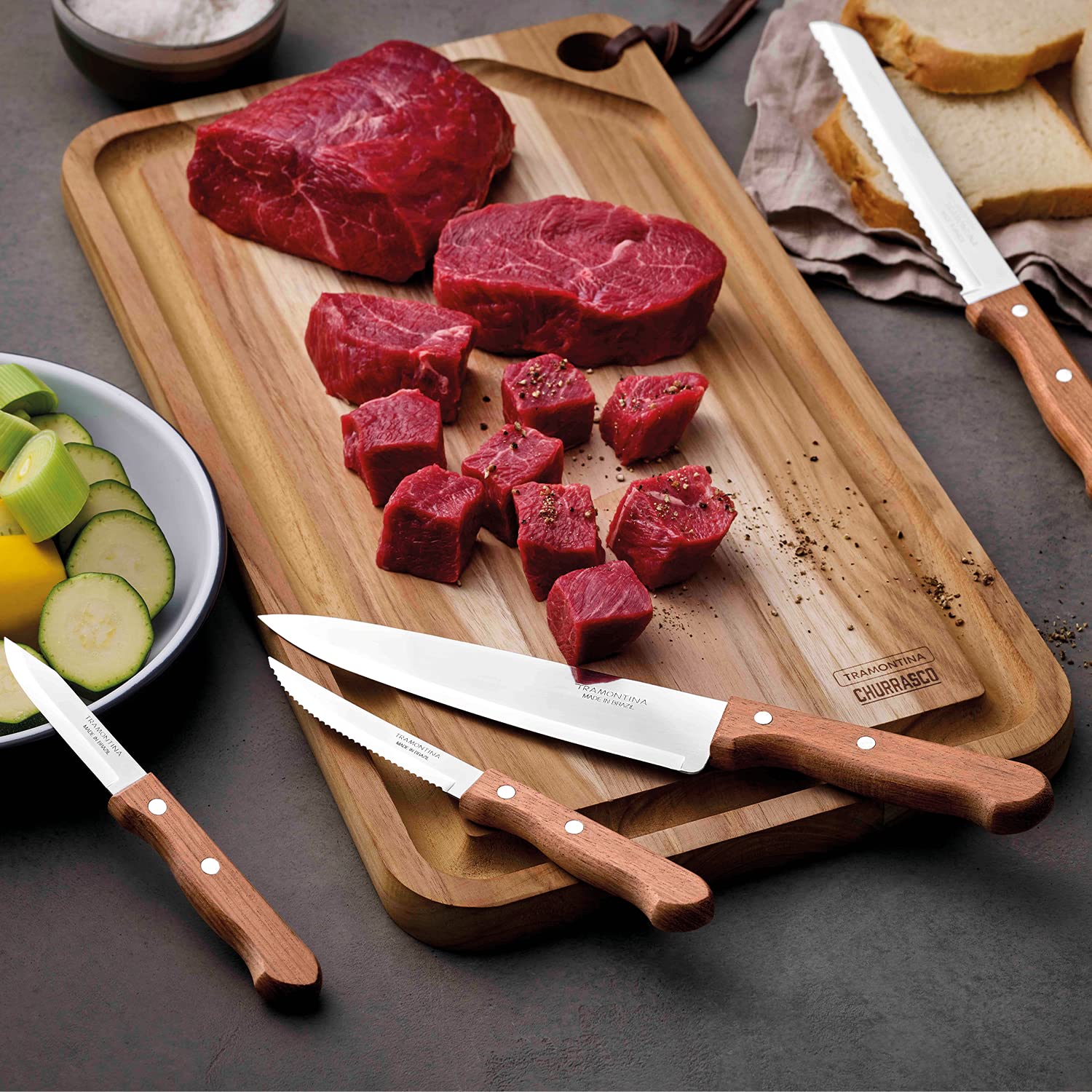 Tramontina 5-Piece Kitchen Knives Set with Block - 22399/018 - High-Quality Stainless Steel Knives for Chopping, Slicing & Dicing - Perfect for Home Chefs & Cooking Enthusiasts