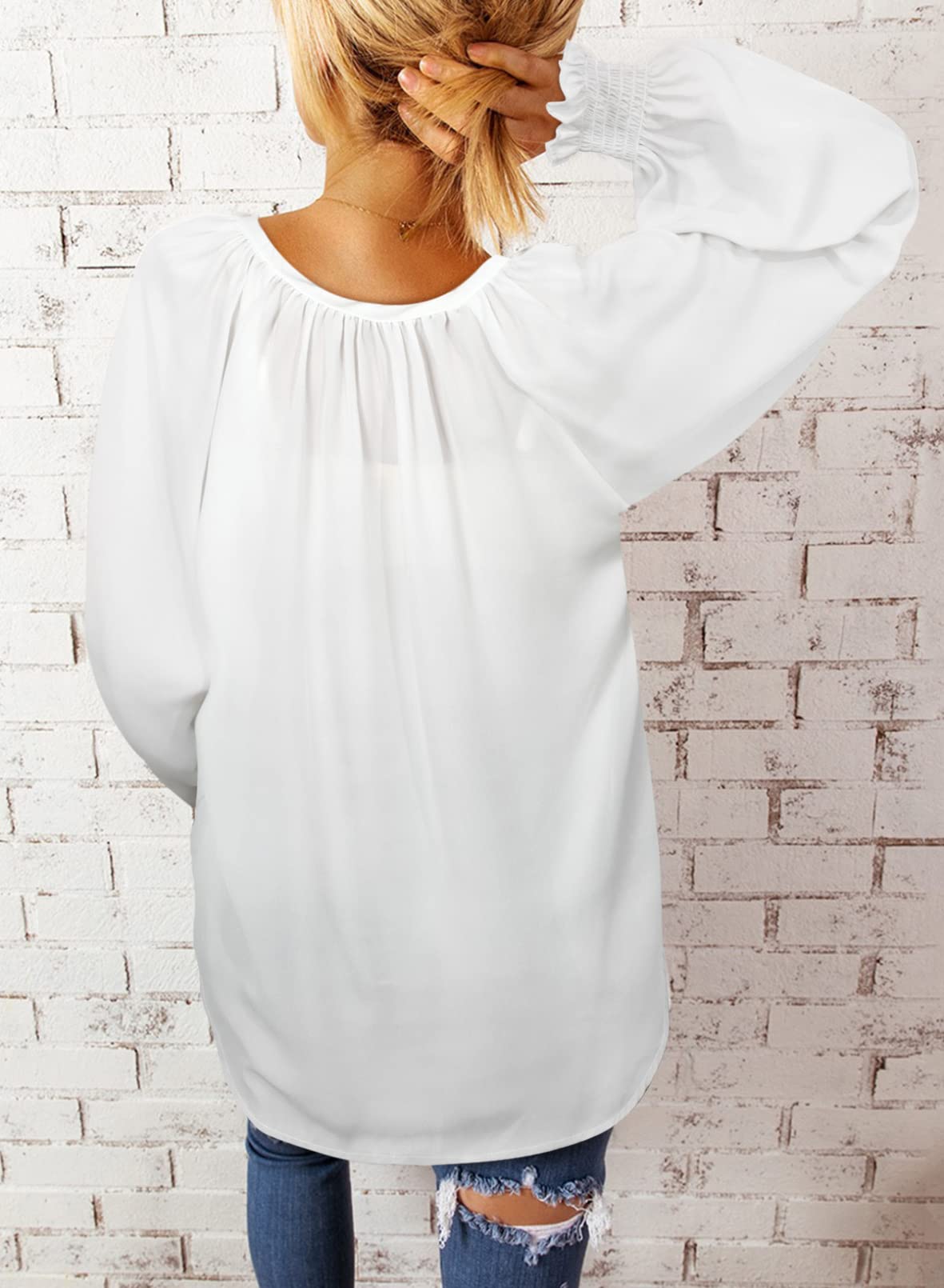 Dokotoo Women's Long Sleeve V-Neck Blouse - Business Casual Tops for Spring & Summer 2025 | Office Wear, Date Night & Weekend Outfits