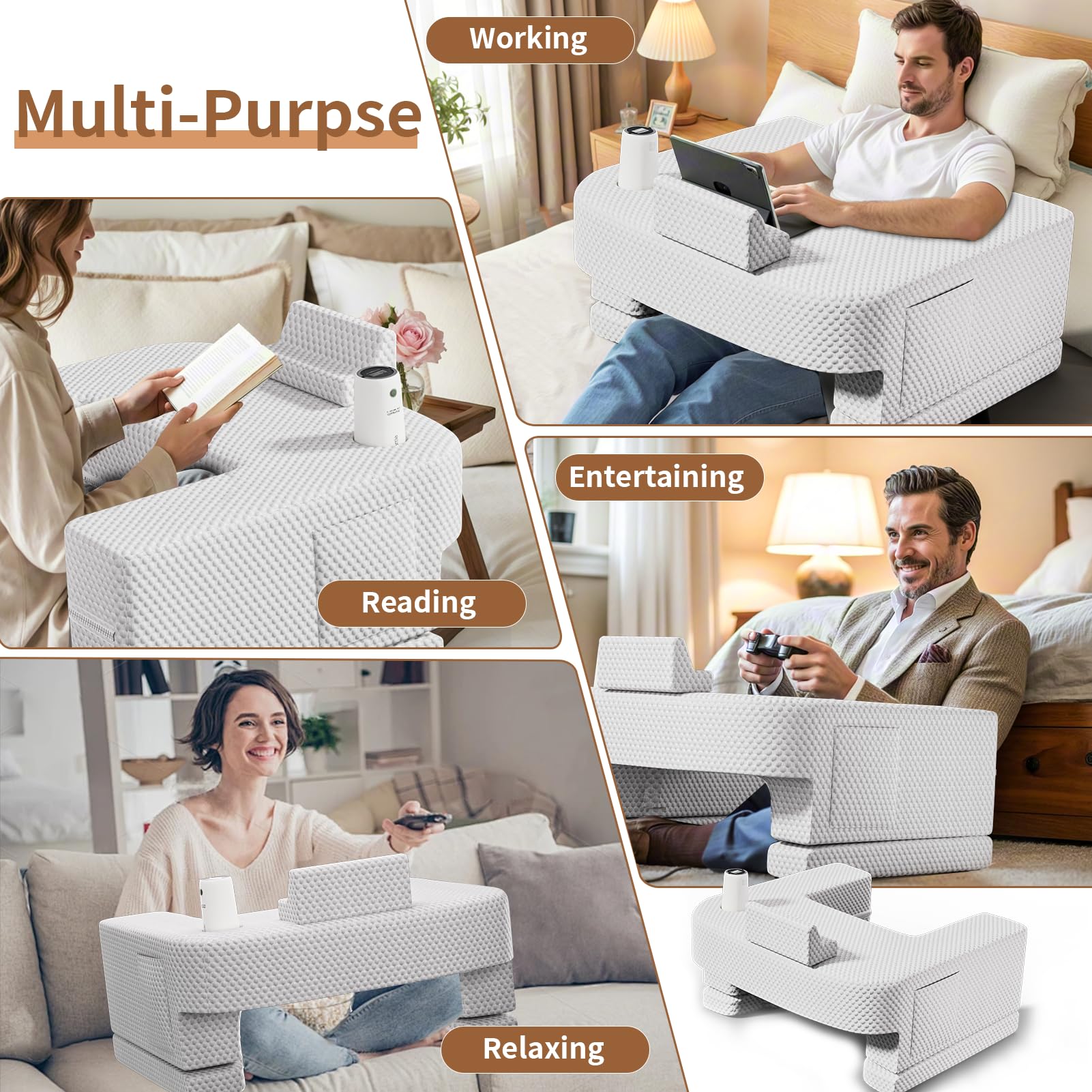Extra Large Adjustable Reading Pillow for Gaming & Working - Arm Rest Support for Lap Desk, Crocheting, Steam Deck, Nintendo Switch - Perfect for Bed, Couch & Office Use
