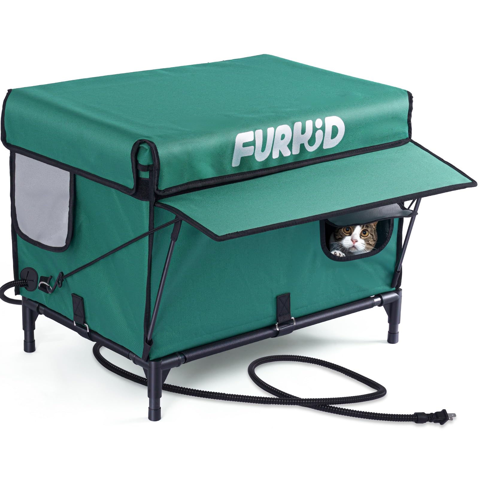 Heated Outdoor Cat House - Weatherproof Insulated Shelter with Safe Escape Door & Heating Pad - Winter Warm Cat Bed for Feral, Stray & Barn Cats - Perfect for Cold Weather Protection & Backyard Cat Safety
