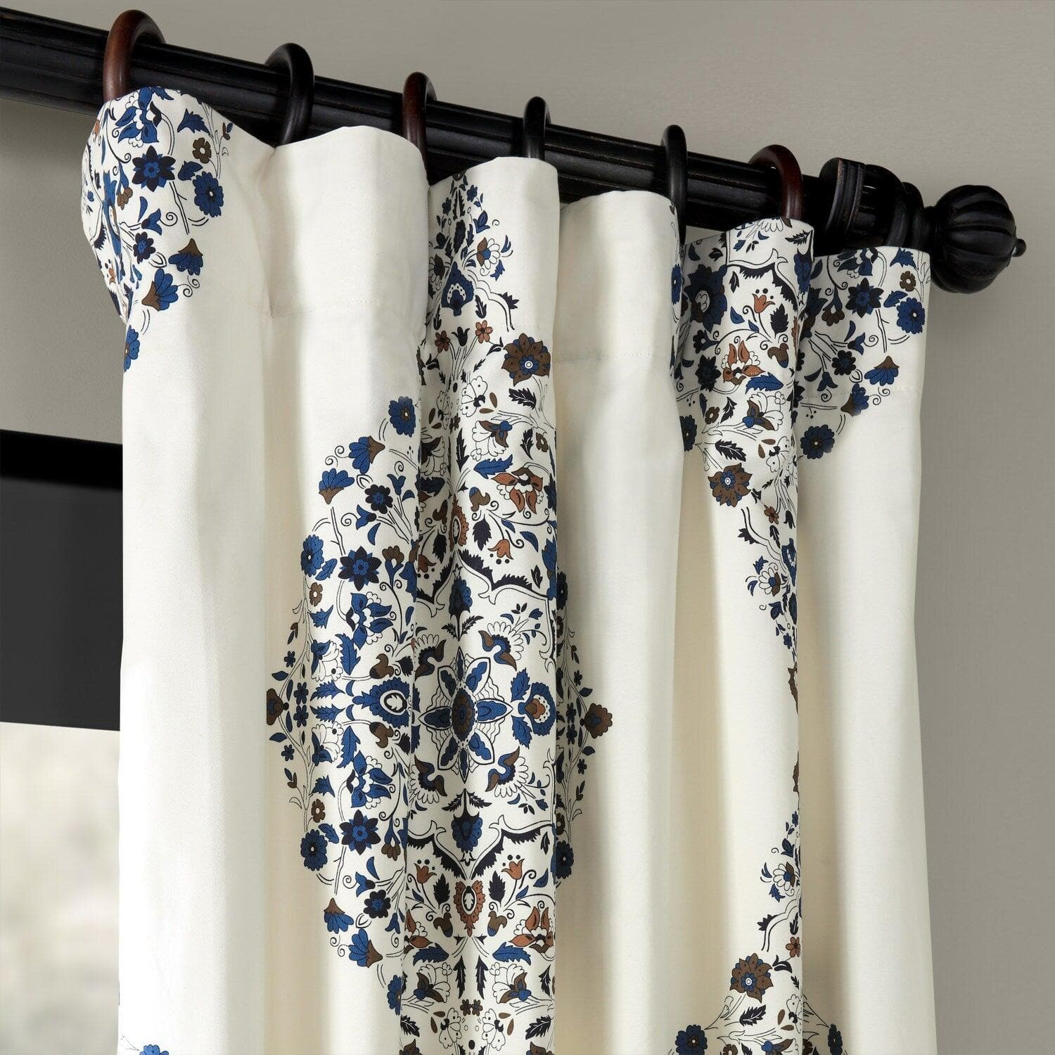 Premium Kerala Blue Emblem Printed Cotton Blackout Curtains - Elegant Window Treatment for Bedroom, Living Room & Nursery - Blocks Sunlight & Enhances Privacy