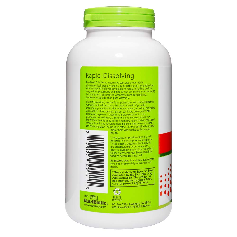 NutriBiotic Buffered Vitamin C 500mg, 250 Capsules | Pharmaceutical Grade Vitamin C Supplement with Calcium, Magnesium, Potassium & Zinc for Immune Support, Antioxidant & Collagen Production | Non-GMO, Gluten Free | Daily Wellness & Skin Health Boost